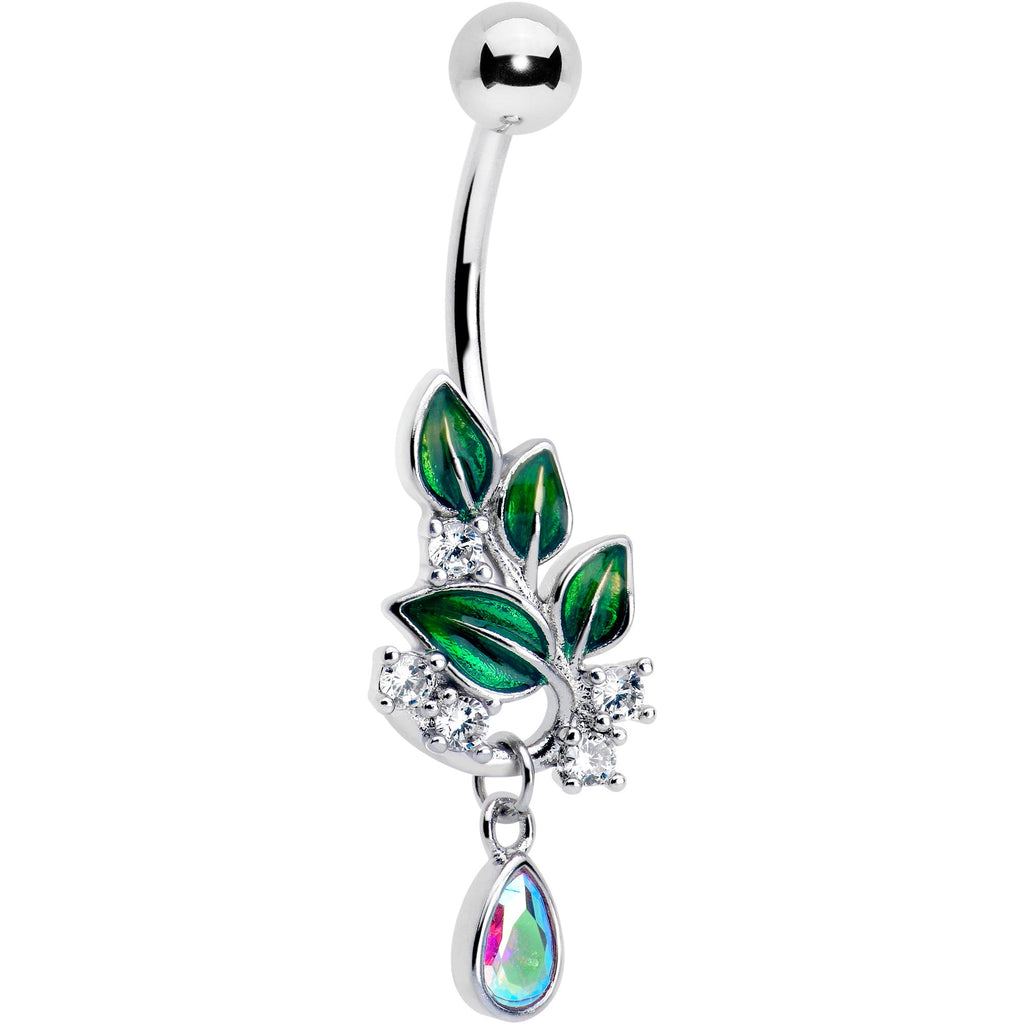 BodyCandy Aurora CZ Gem Morning Leaves Dangle Belly Ring — main product shot