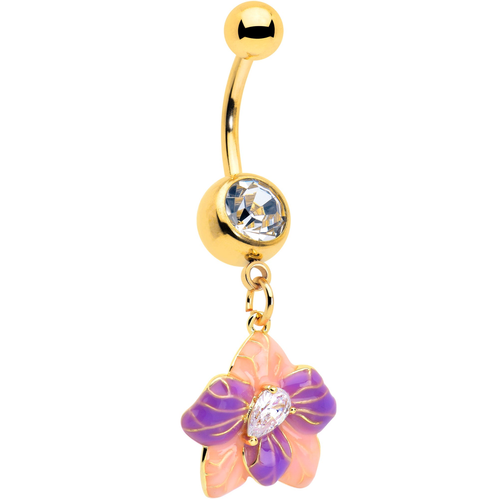 BodyCandy Clear Gem Gold Tone Pastel Flower Dangle Belly Ring — main product shot