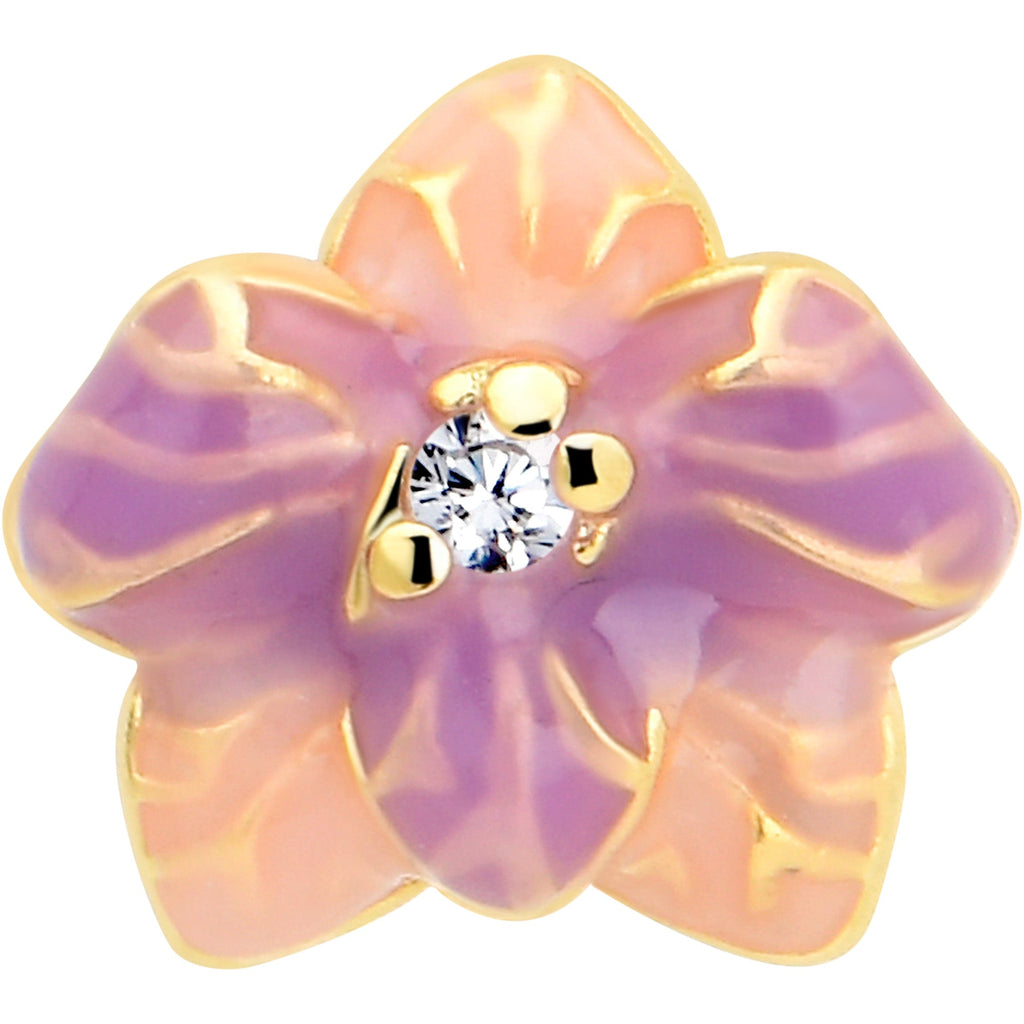 BodyCandy 16G 1/4 Clear Gem Gold Tone Pastel Flower Cartilage Labret — detail close-up