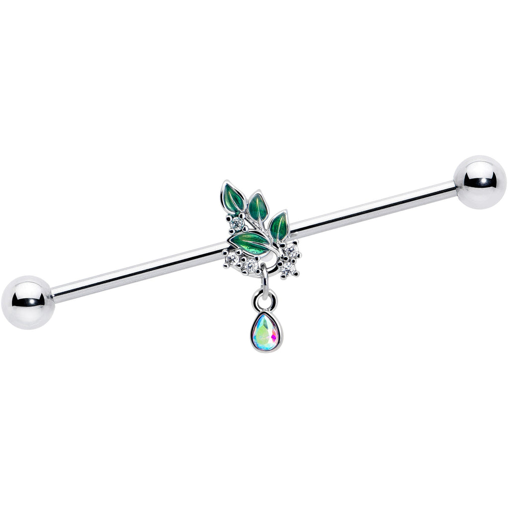 BodyCandy 14G Aurora CZ Gem Morning Leaves Dangle Industrial Barbell 38mm — main product shot