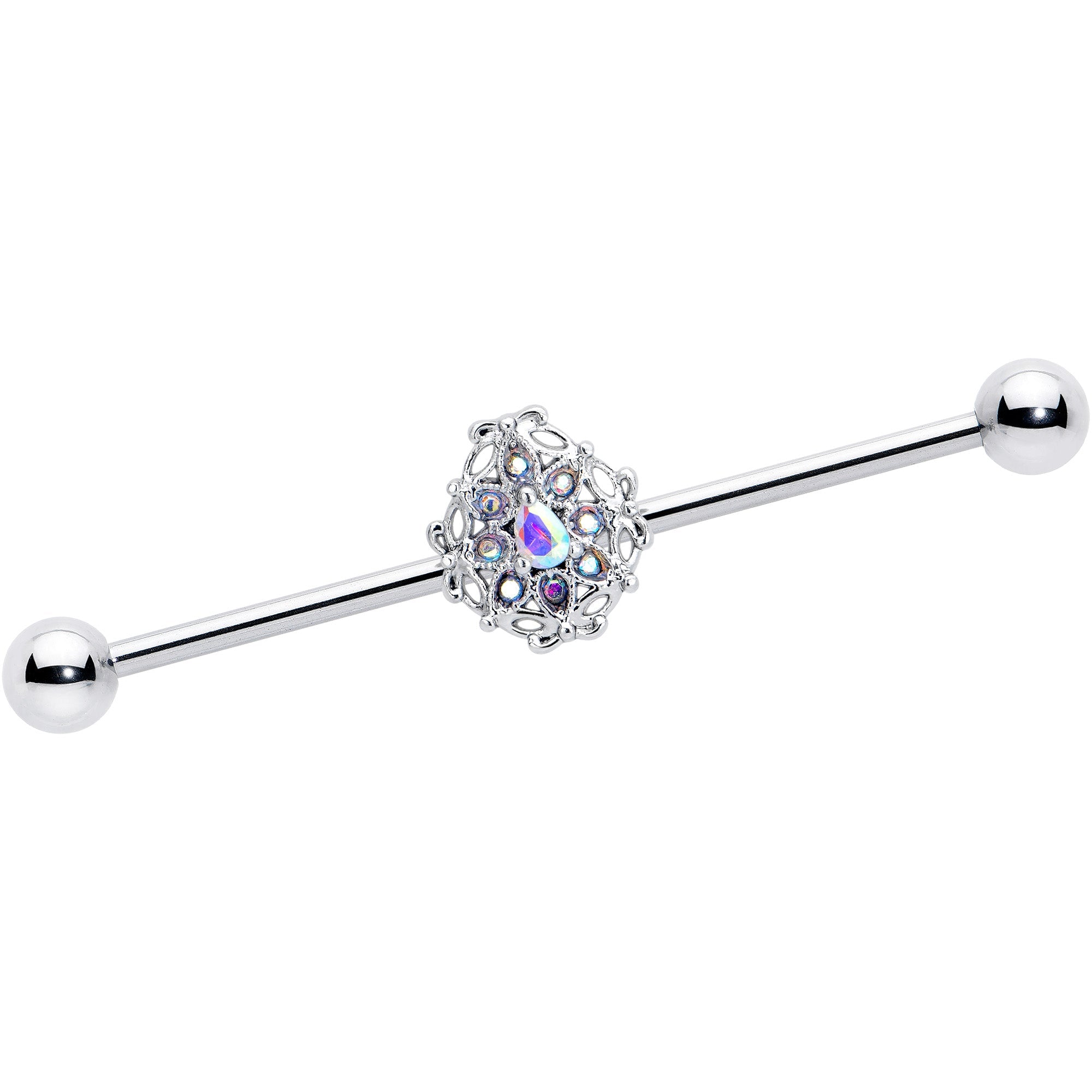 BodyCandy 14G Aurora Gem Retro Sunburst Industrial Barbell 38mm — main product shot