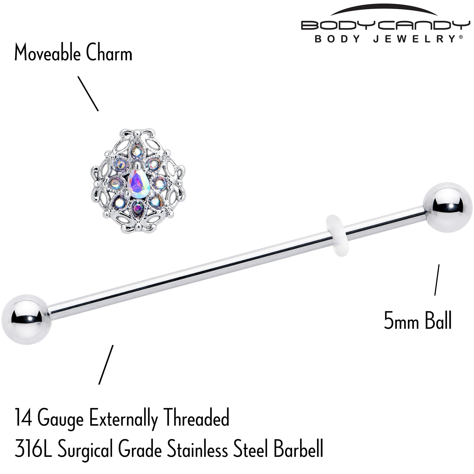 BodyCandy 14G Aurora Gem Retro Sunburst Industrial Barbell 38mm — lifestyle context
