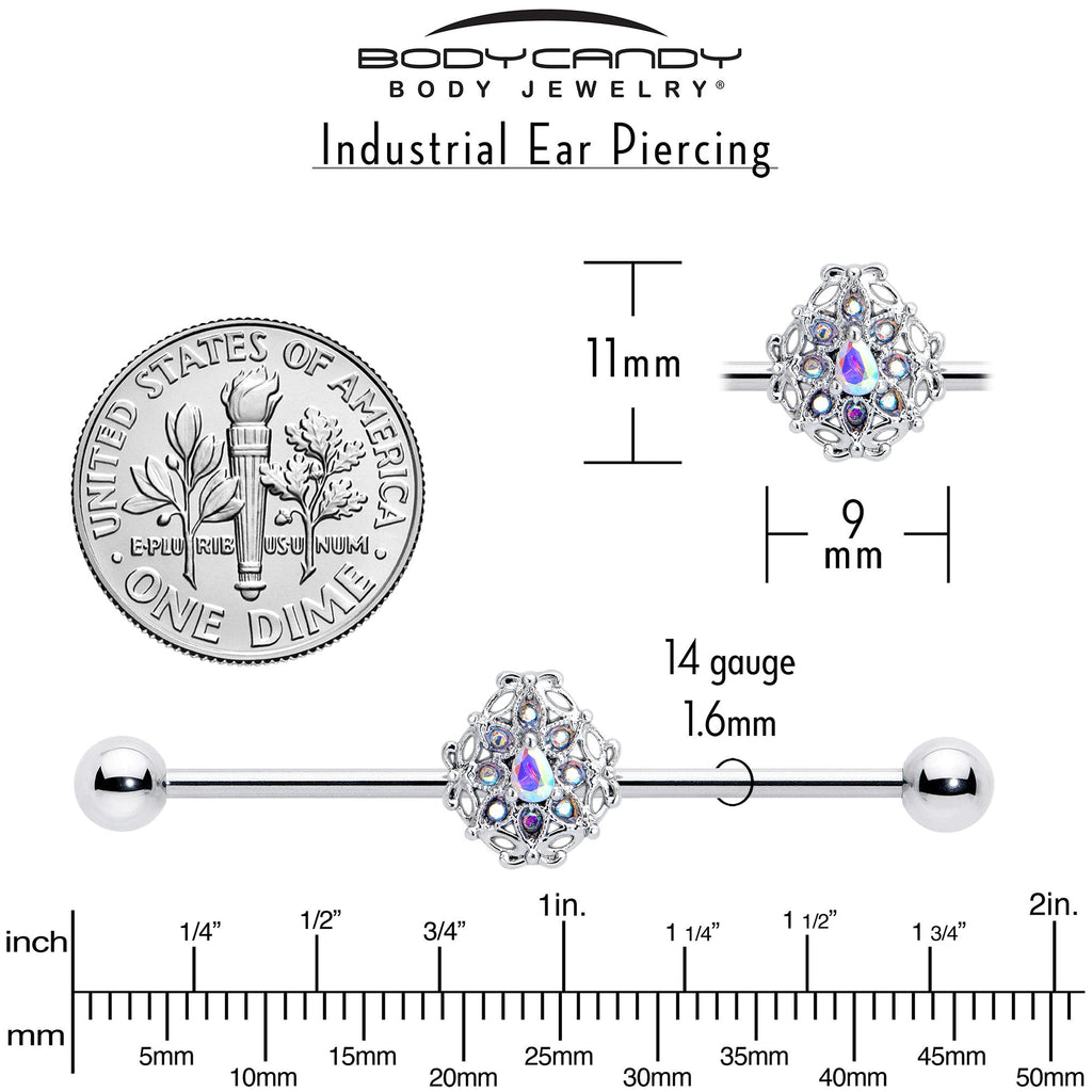 BodyCandy 14G Aurora Gem Retro Sunburst Industrial Barbell 38mm — side view