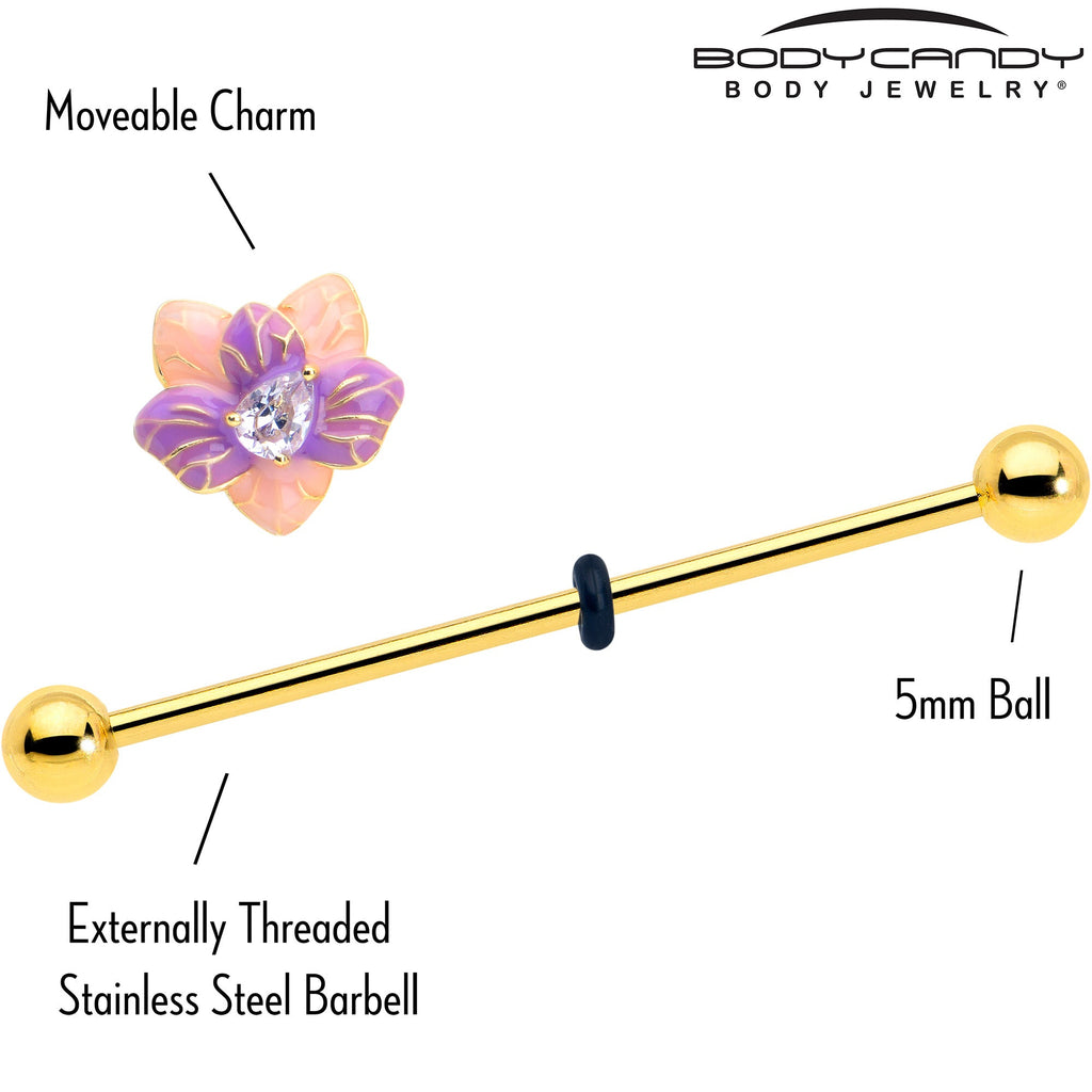 BodyCandy 14G Clear Gem Gold Tone Pastel Flower Industrial Barbell 38mm — lifestyle context