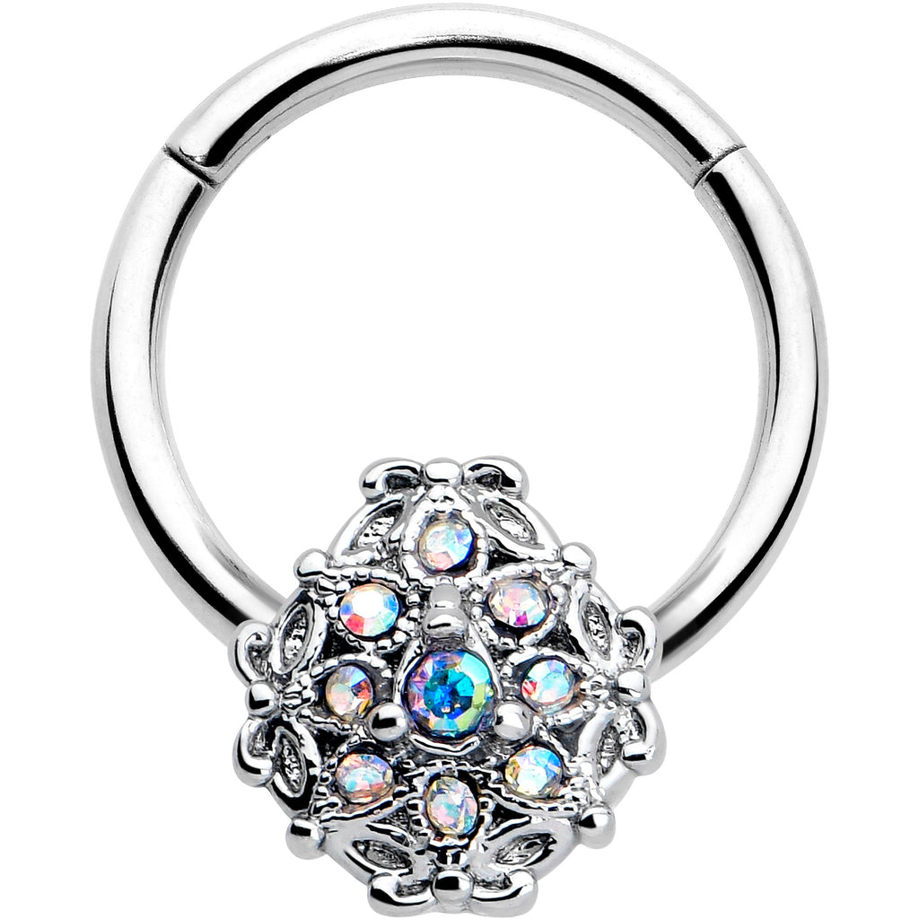 BodyCandy 16G 3/8 Aurora Gem Retro Sunburst Hinged Segment Ring — main product shot