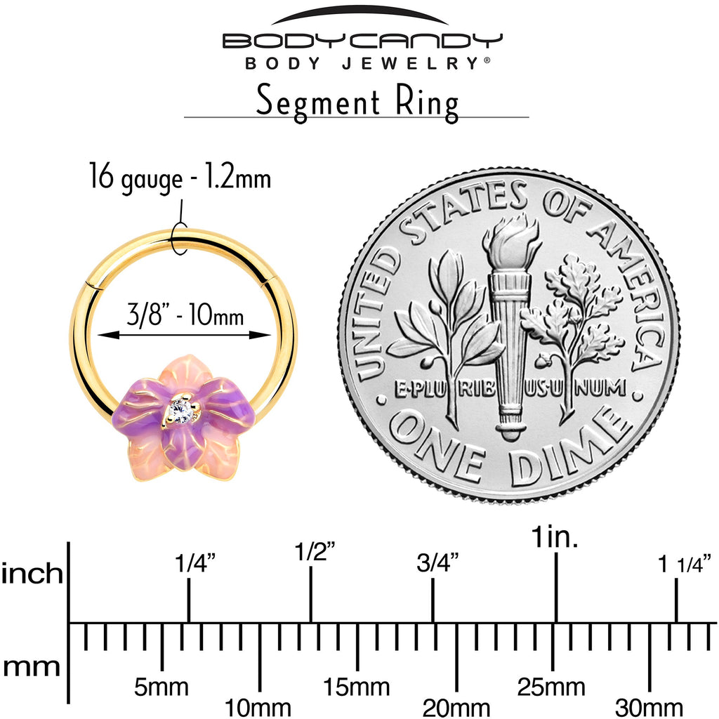BodyCandy 16G 3/8 Clear Gem Gold Tone Pastel Flower Hinged Segment Ring — lifestyle context