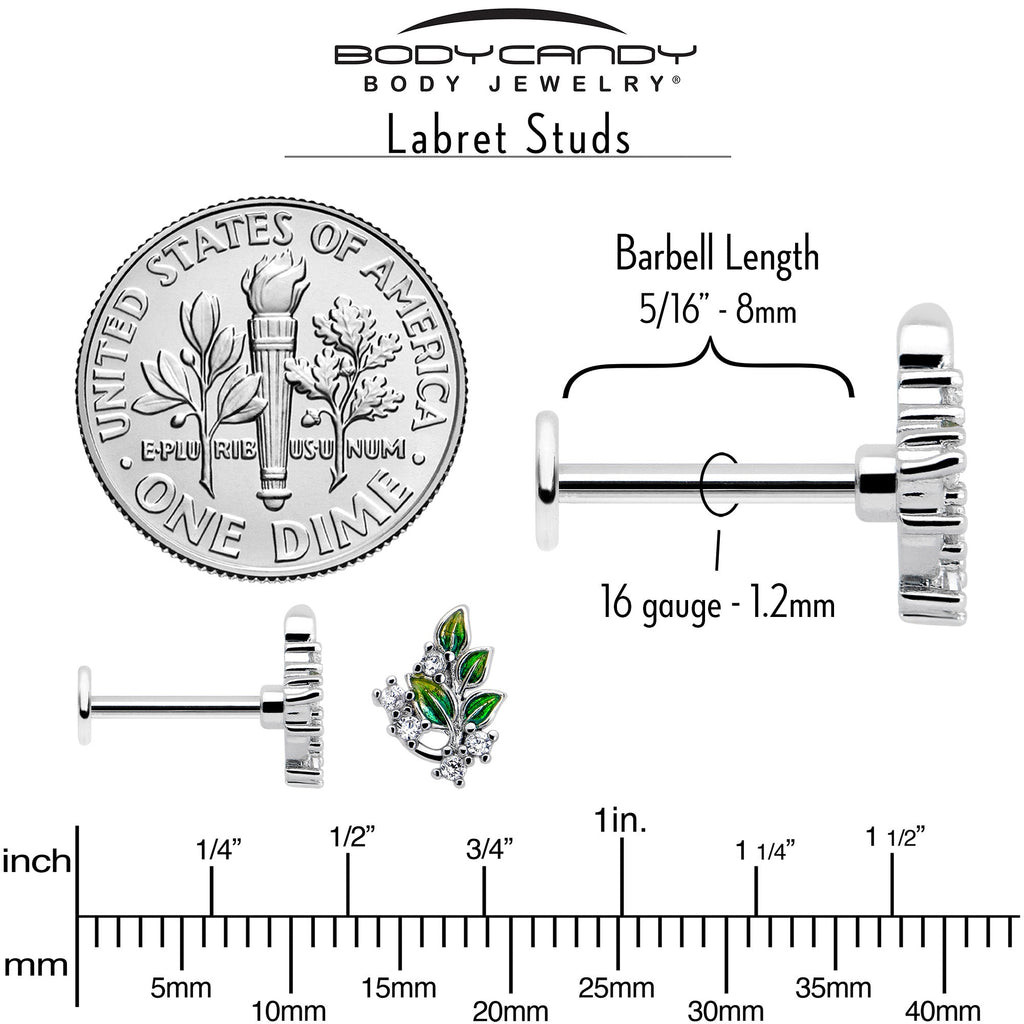 BodyCandy 16G 5/16 Clear CZ Gem Morning Leaves Labret Monroe Tragus — side view