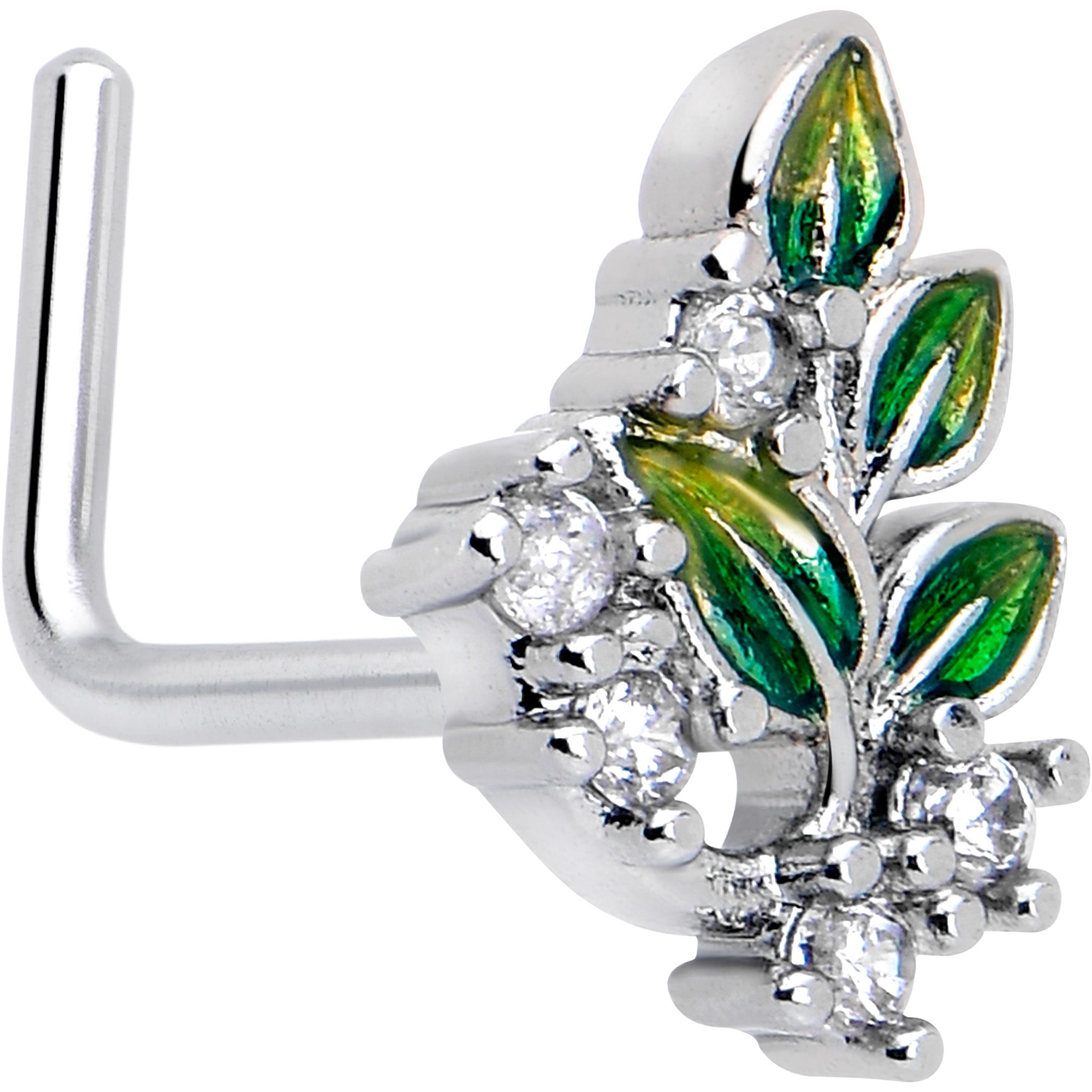 BodyCandy 20G 7mm Clear CZ Gem Morning Leaves L Shape Nose Ring — main product shot