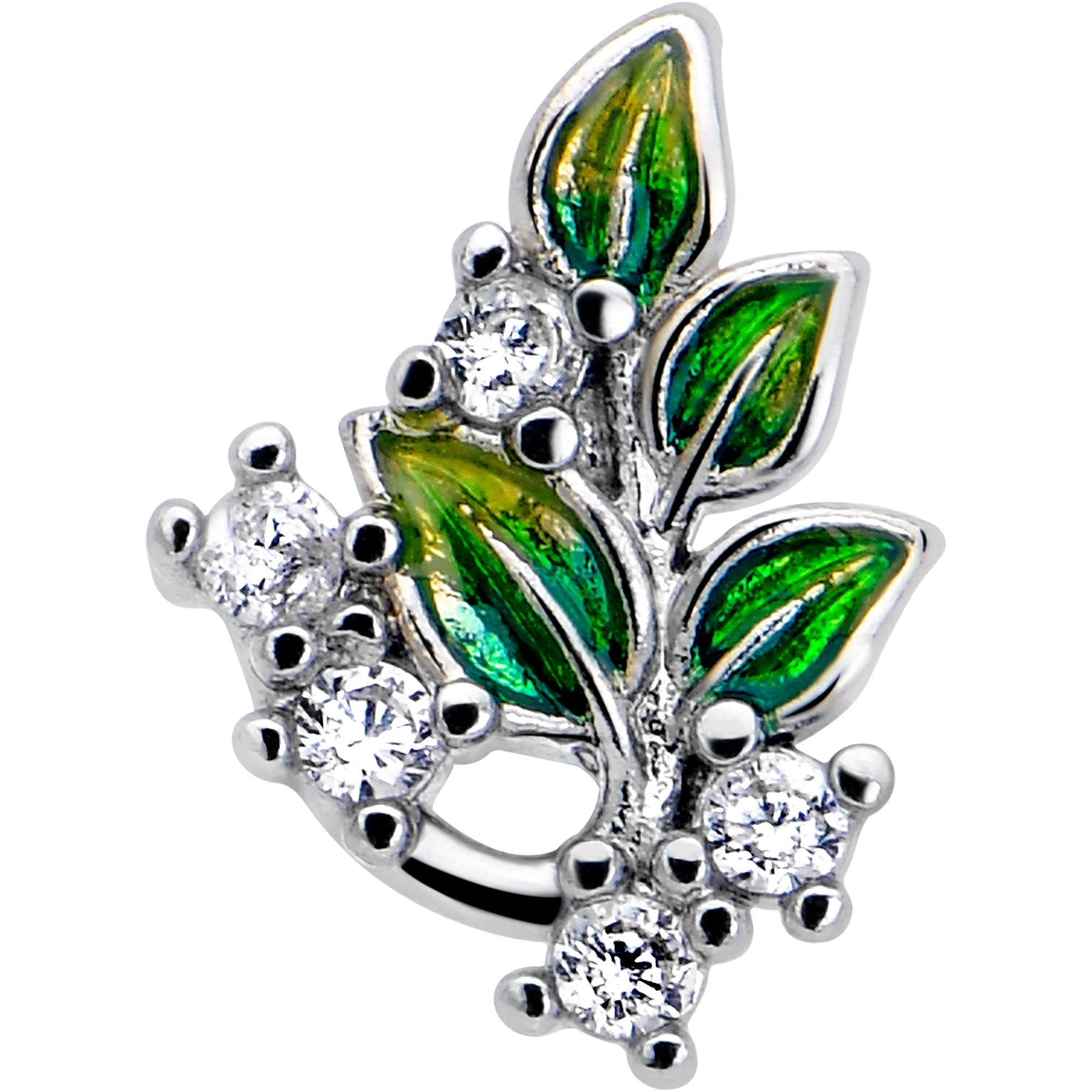 BodyCandy 20G 7mm Clear CZ Gem Morning Leaves L Shape Nose Ring — detail close-up