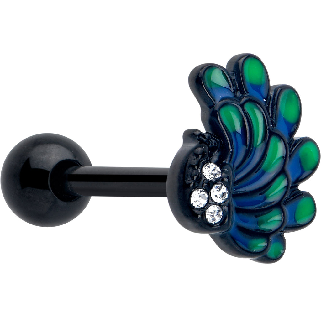 BodyCandy Clear Gem Black Peacock Green Barbell Tongue Ring — main product shot
