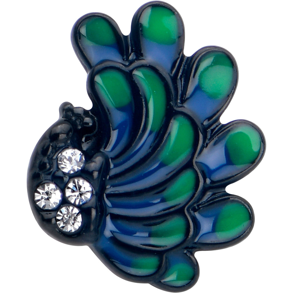 BodyCandy Clear Gem Black Peacock Green Barbell Tongue Ring — detail close-up
