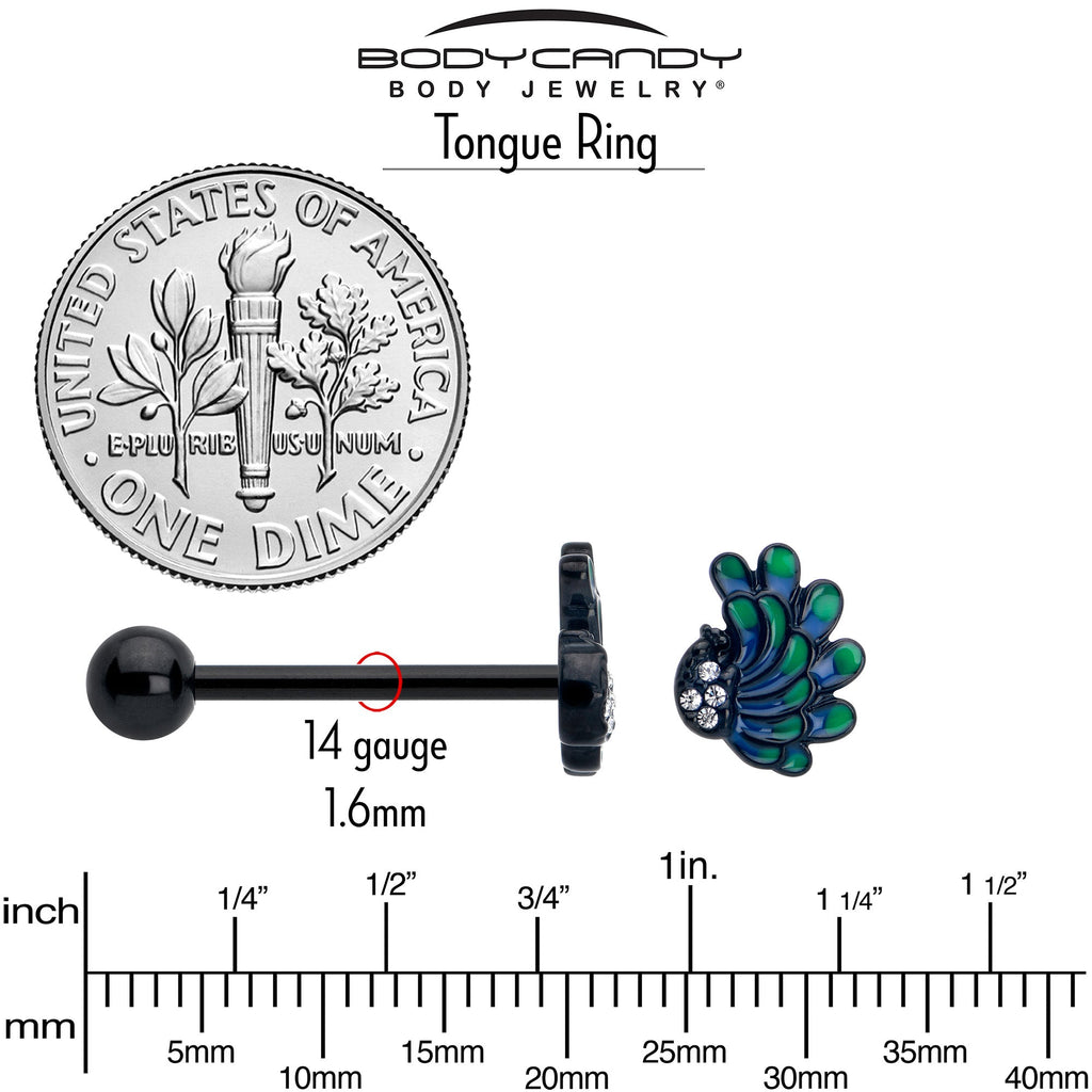BodyCandy Clear Gem Black Peacock Green Barbell Tongue Ring — side view