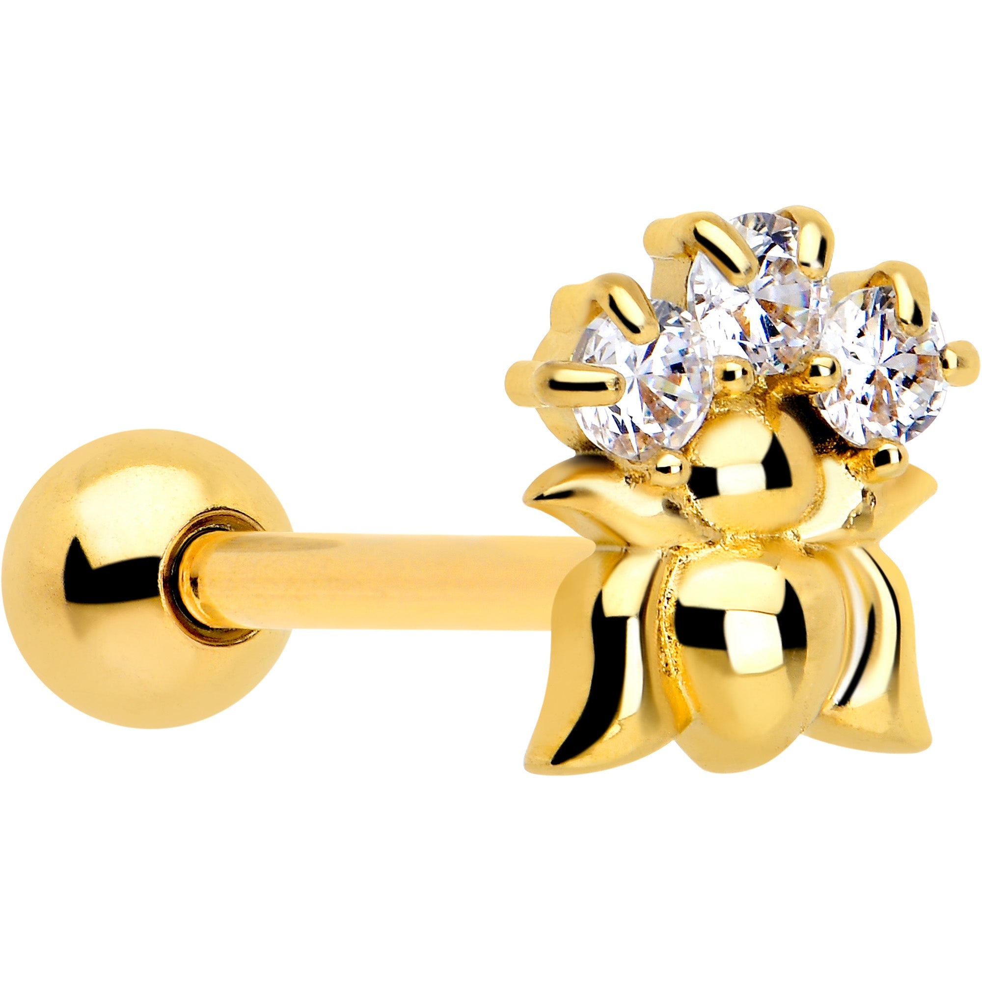 BodyCandy Clear CZ Gem Gold Tone Lush Lotus Flower Barbell Tongue Ring — main product shot