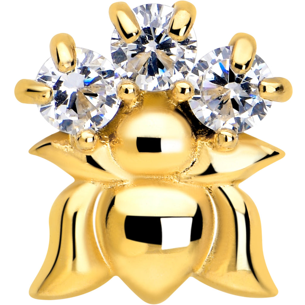 BodyCandy Clear CZ Gem Gold Tone Lush Lotus Flower Barbell Tongue Ring — detail close-up