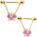 BodyCandy 14G 9/16 Clear Gem Gold Tone Pastel Flower Dangle Nipple Ring Set — main product shot