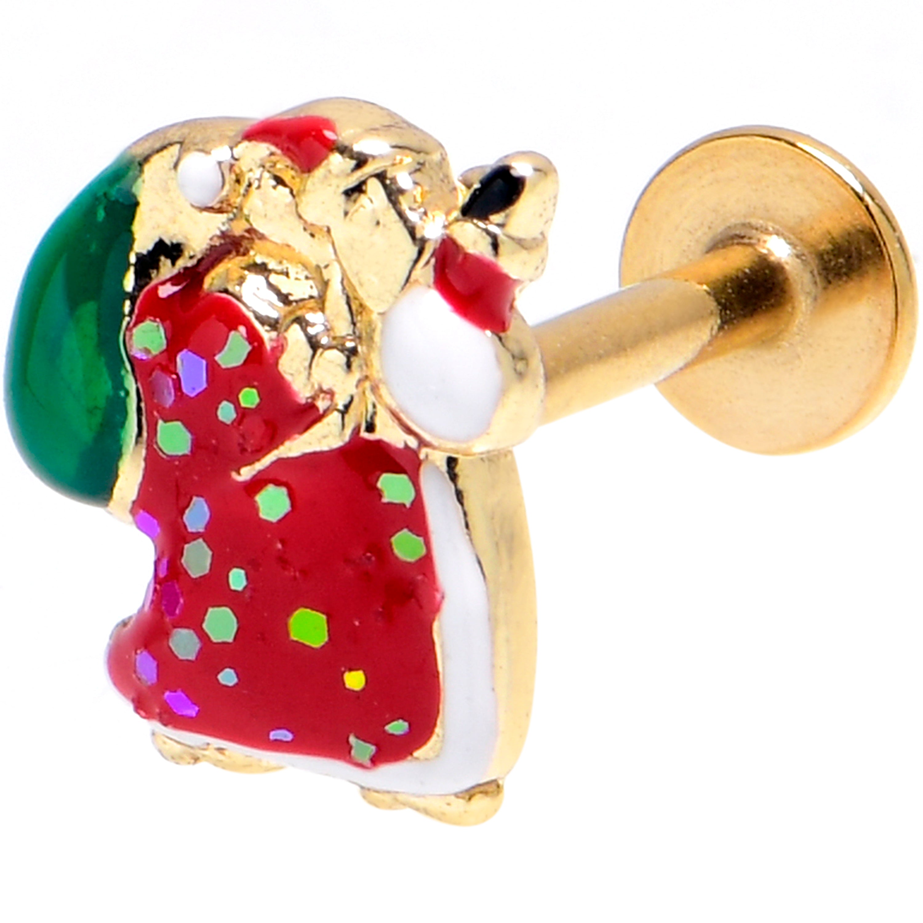 BodyCandy 16G 5/16 Gold Tone Glitter Santa Red Labret Monroe Tragus — main product shot