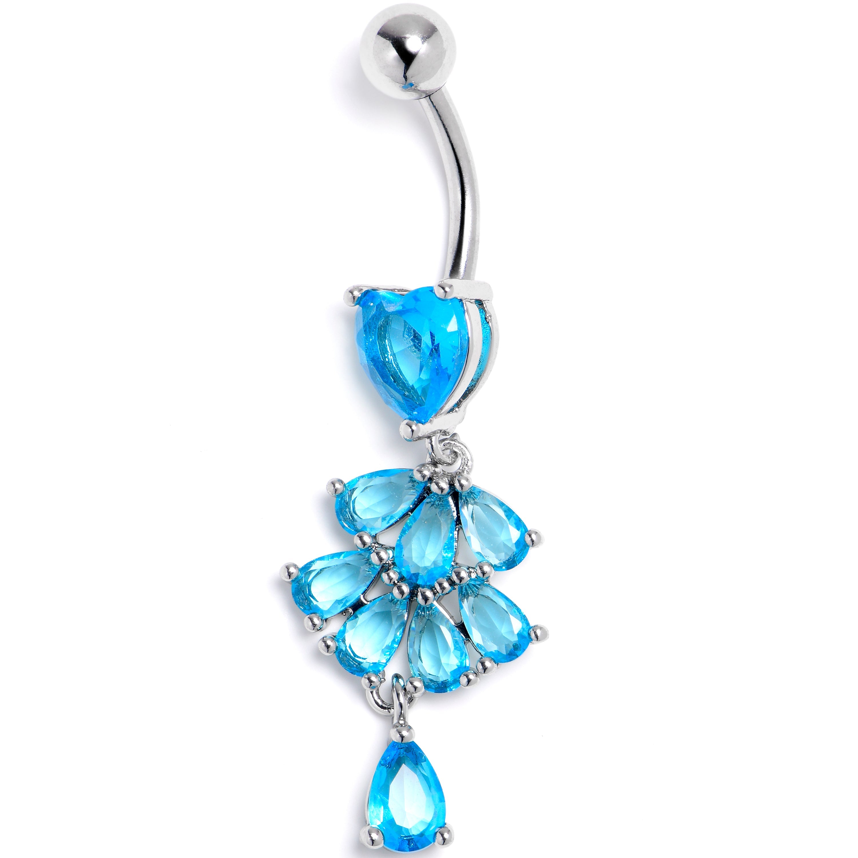 BodyCandy Blue Gem Heart Style Cascade Dangle Belly Ring — main product shot