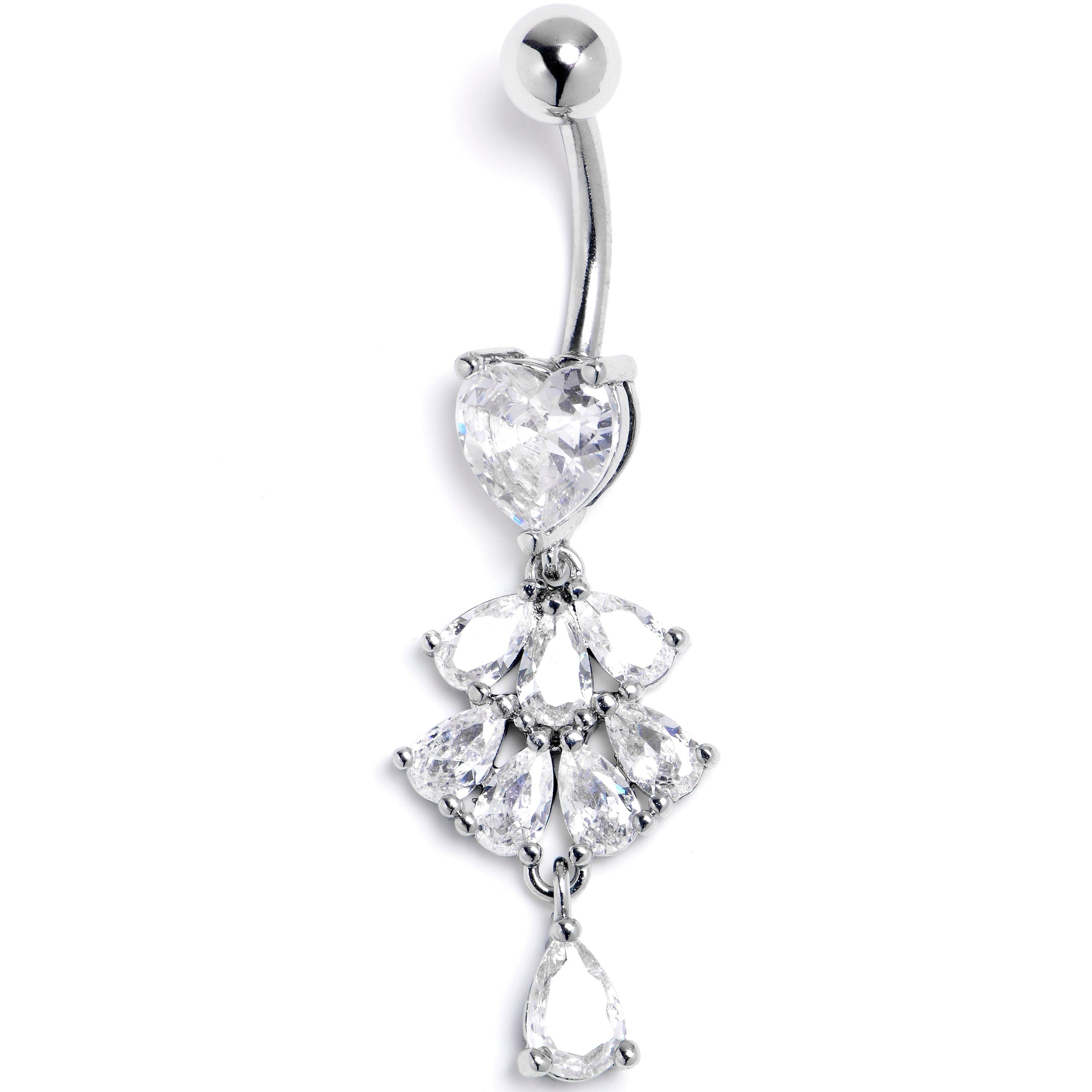 BodyCandy Clear Gem Heart Style Cascade Dangle Belly Ring — main product shot