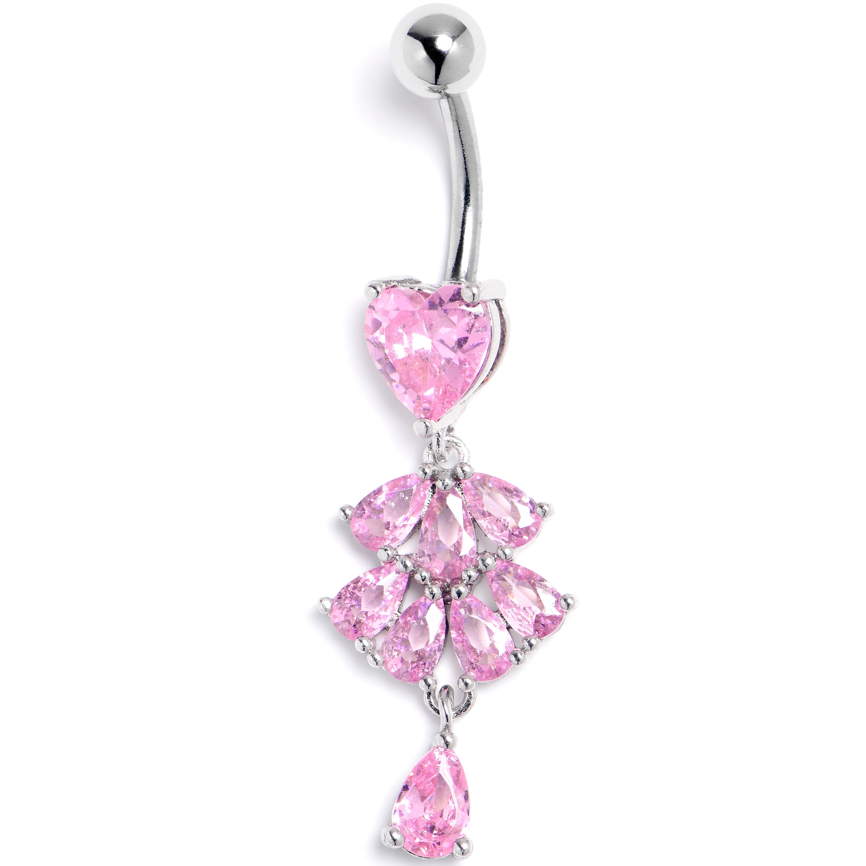 BodyCandy Pink Gem Heart Style Cascade Dangle Belly Ring — main product shot