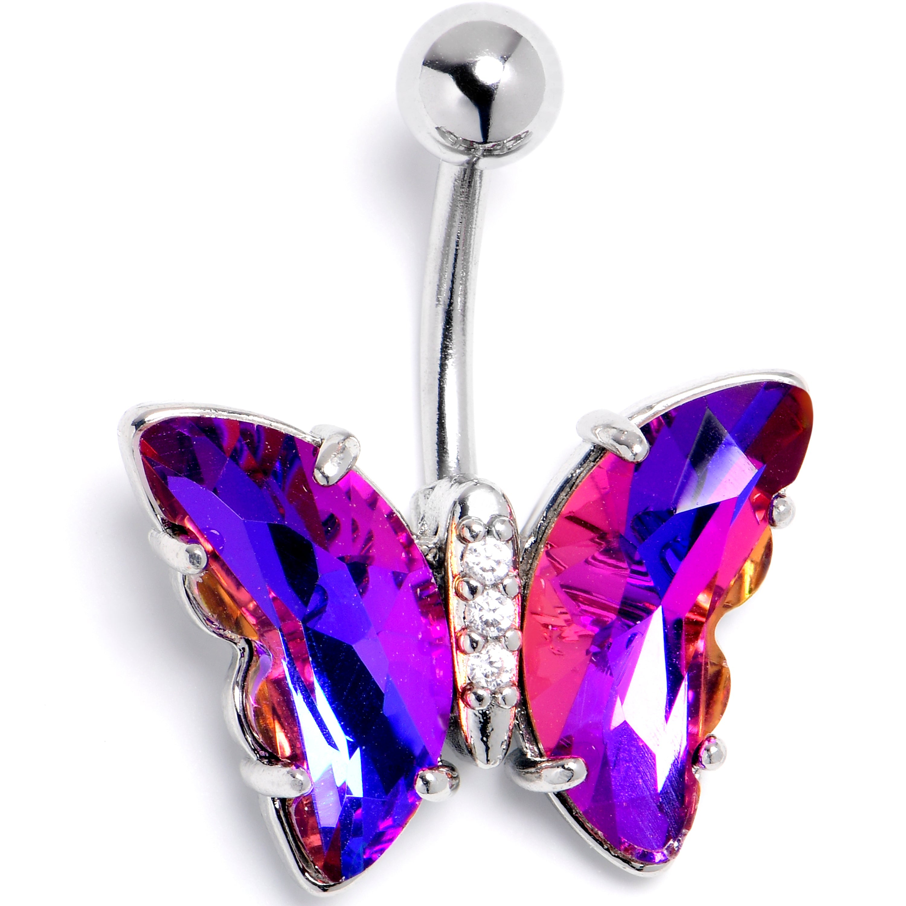 BodyCandy Purple Clear CZ Gem Simply Colorful Butterfly Belly Ring — main product shot