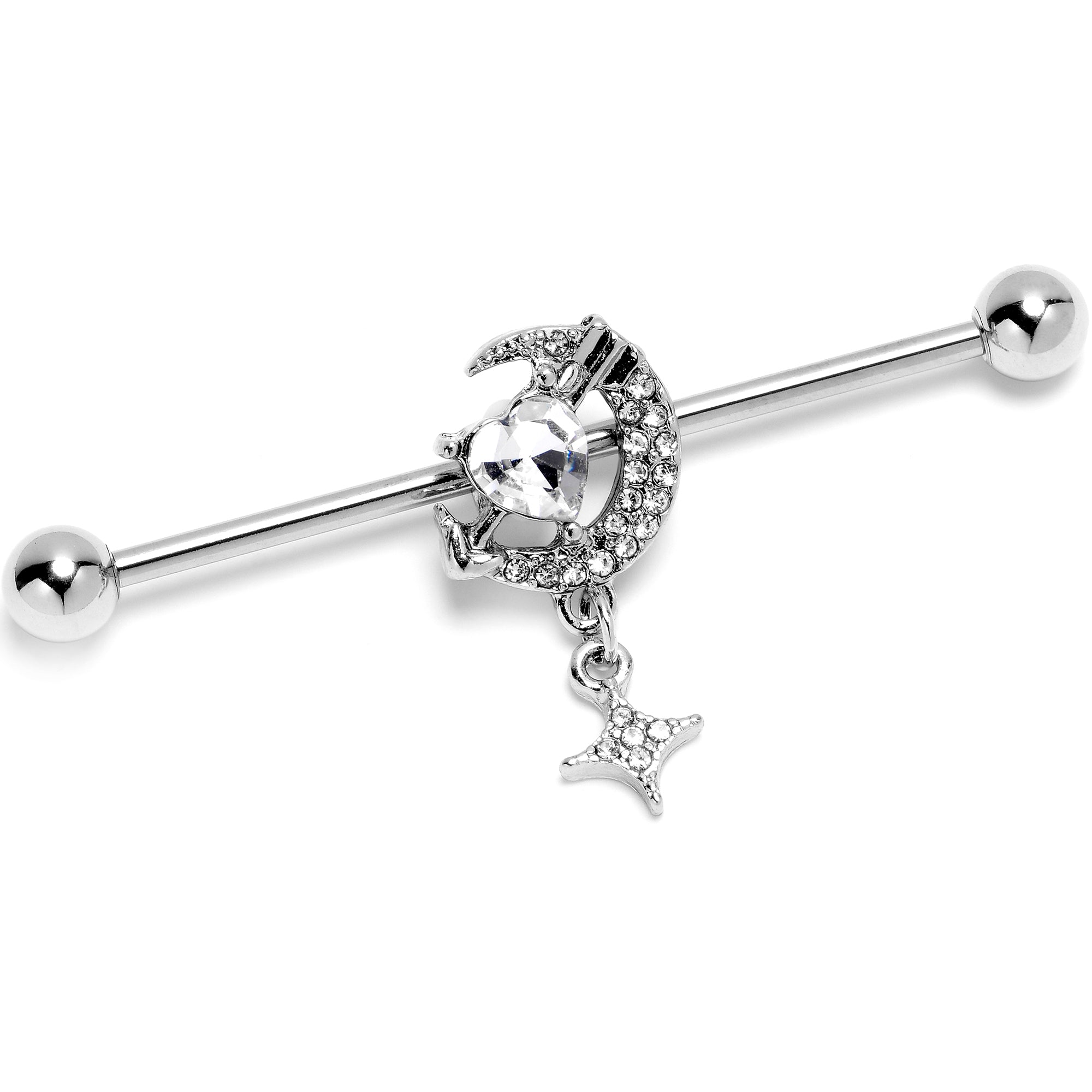 BodyCandy 14G Clear Gem Moon Lover Dangle Industrial Barbell 38mm — main product shot