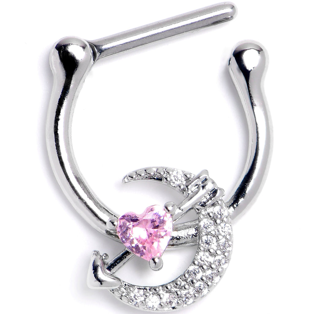 BodyCandy 16G 5/16 Pink Clear CZ Gem Moon Lover Cartilage Clicker — detail close-up