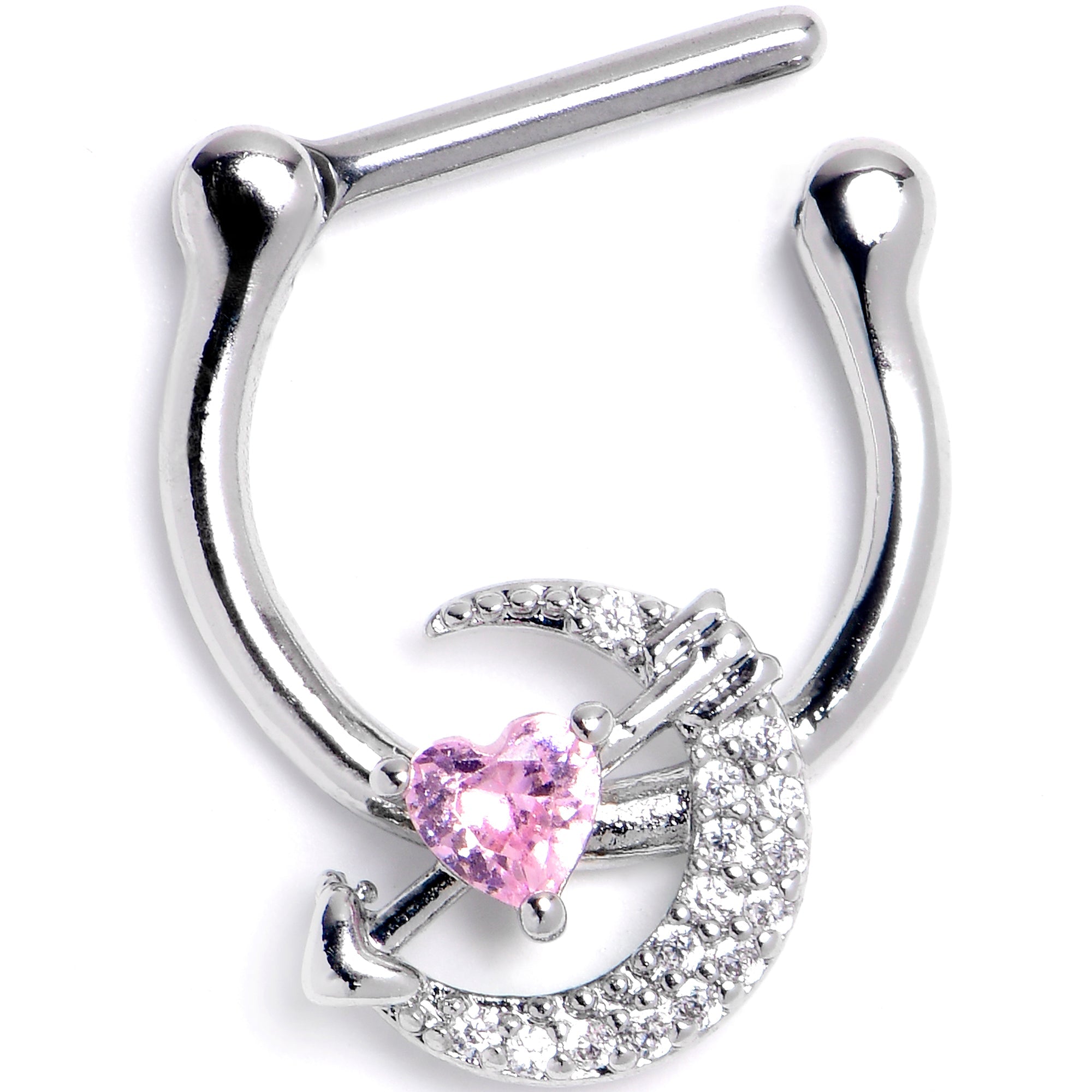 BodyCandy 16G 5/16 Pink Clear CZ Gem Moon Lover Cartilage Clicker — detail close-up