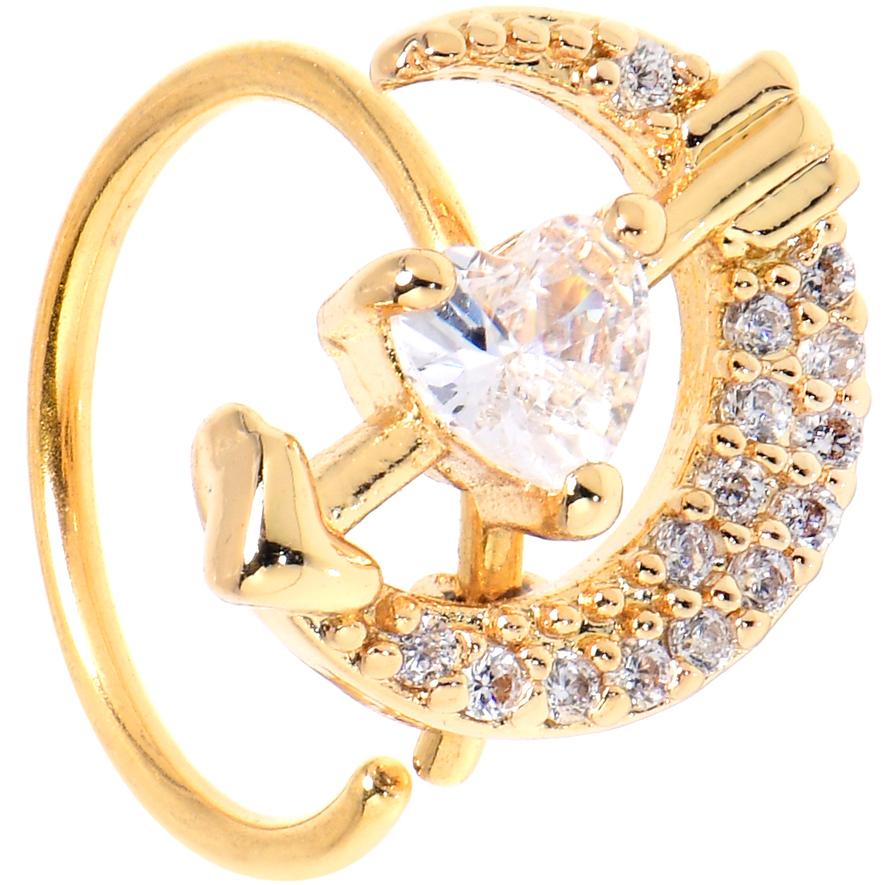 BodyCandy 20G 5/16 Clear CZ Gem Gold Tone Moon Lover Nose Hoop — main product shot