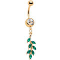 BodyCandy Green Clear Gem Gold Tone Leafy Luscious Branch Dangle Belly Ring — main product shot