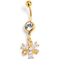 BodyCandy Clear Yellow CZ Gem Gold Tone Bling Flower Glam Dangle Belly Ring — main product shot
