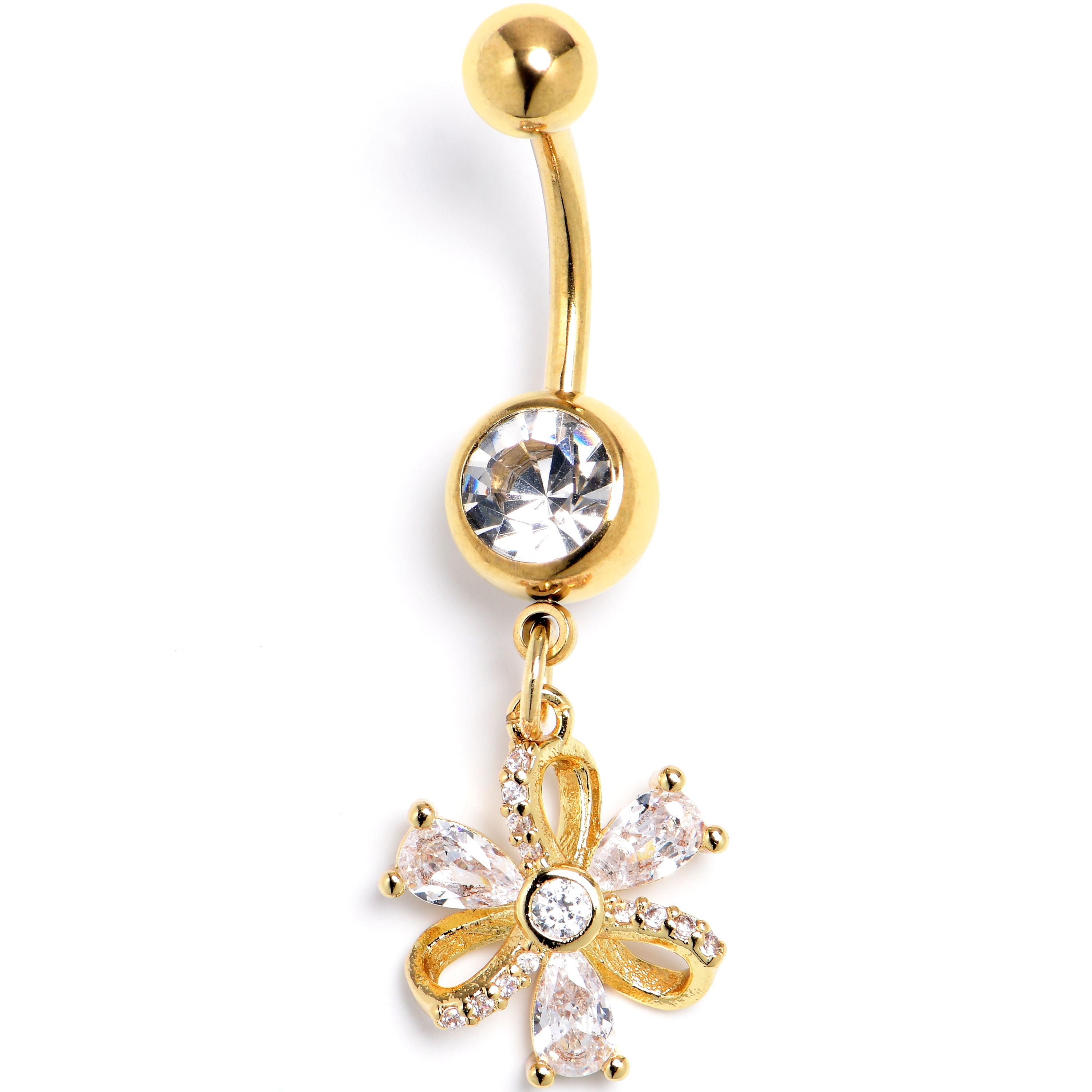 BodyCandy Clear Yellow CZ Gem Gold Tone Bling Flower Glam Dangle Belly Ring — main product shot