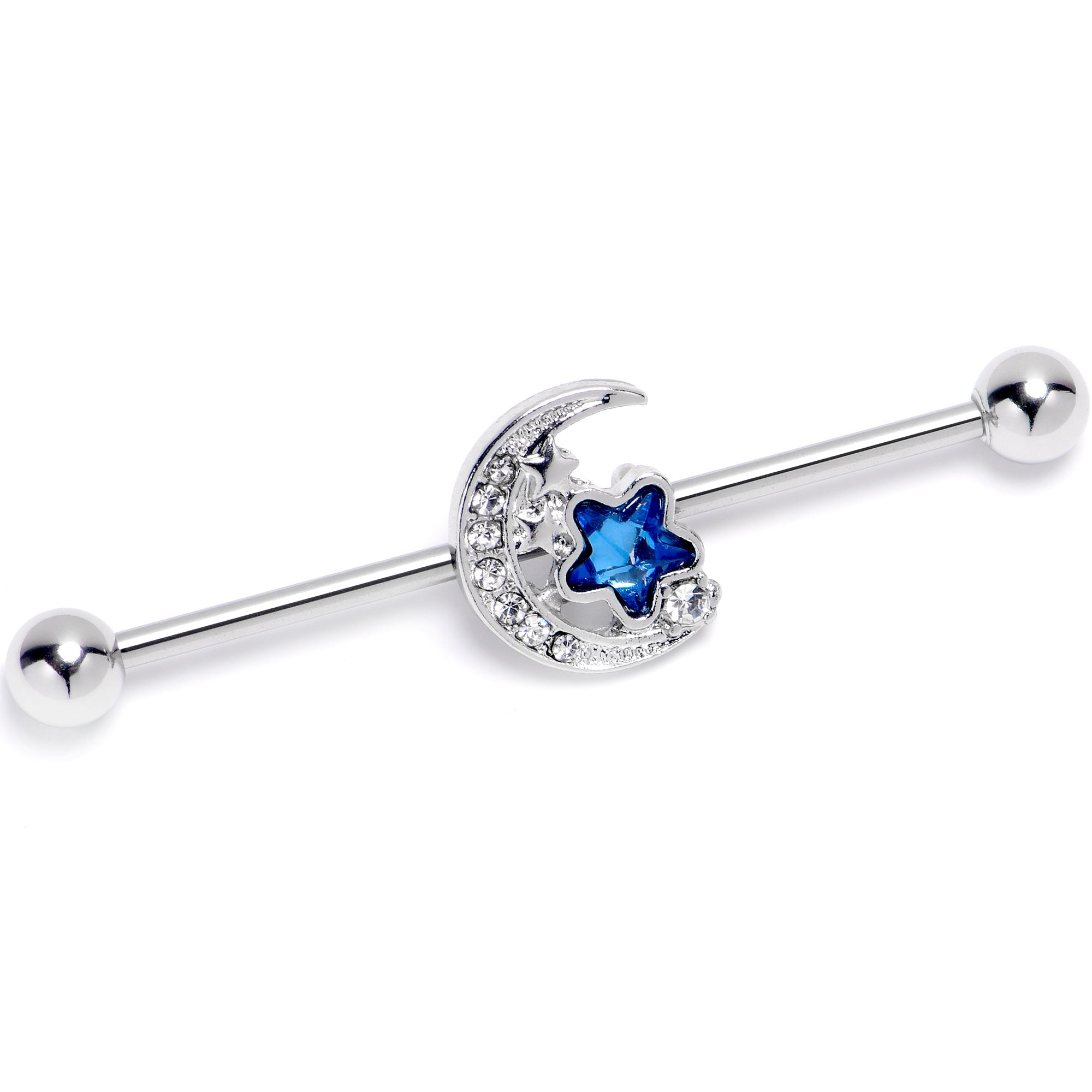 BodyCandy 14G Blue Clear Gem Starry Night Sky Industrial Barbell 38mm — main product shot
