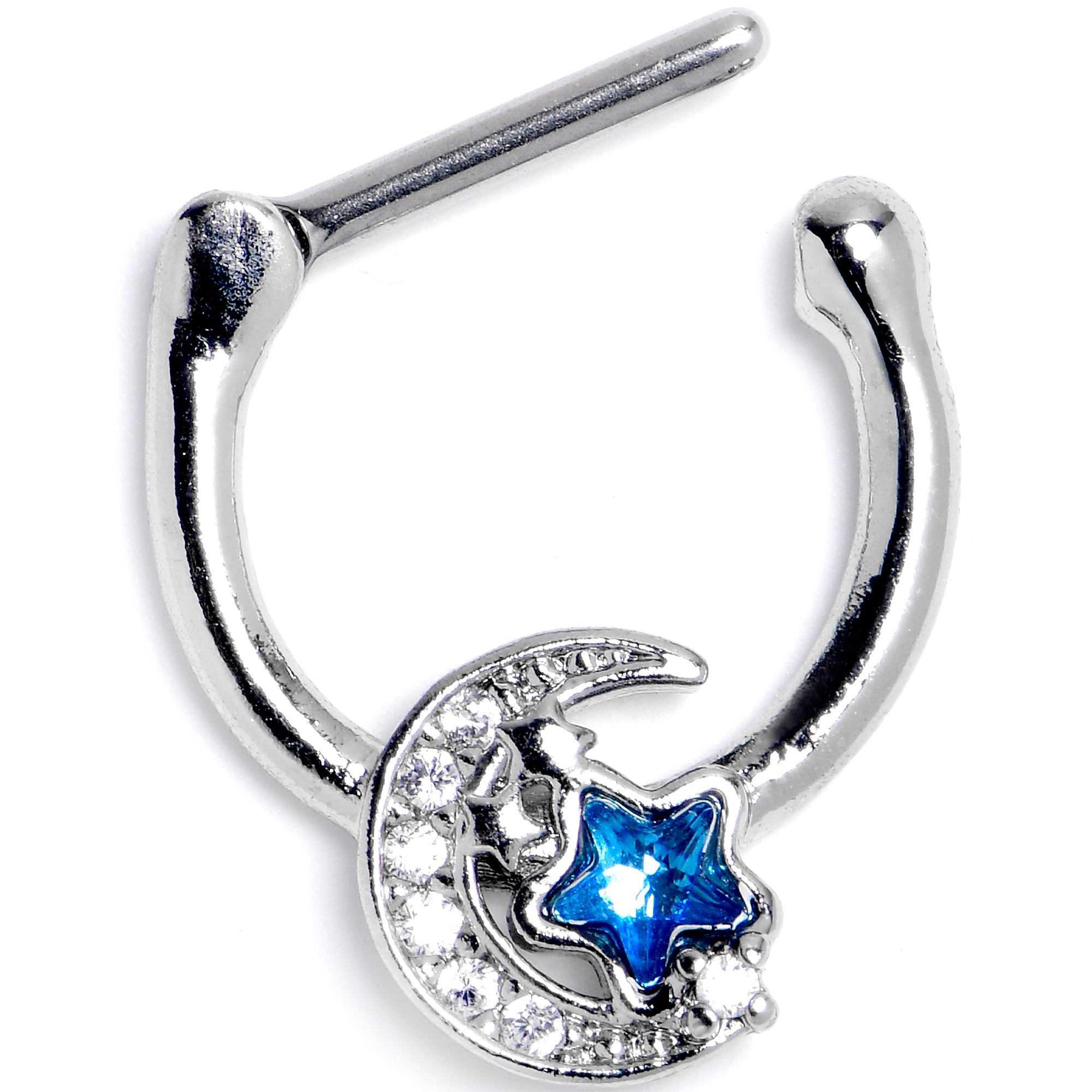 BodyCandy 16G 5/16 Blue CZ Gem Starry Night Sky Cartilage Clicker — detail close-up