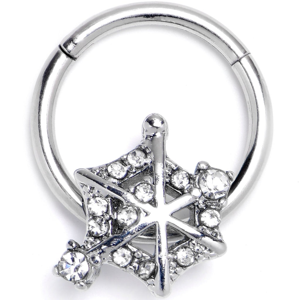 BodyCandy 16G 3/8 Clear Gem Spiderweb Goth Hinged Segment Ring — main product shot