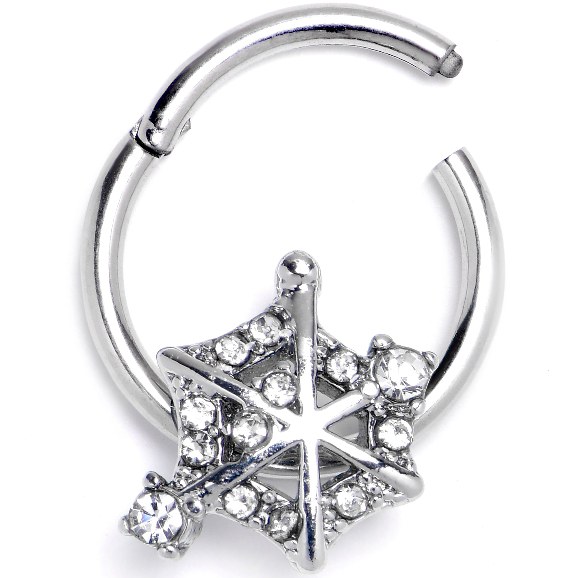 BodyCandy 16G 3/8 Clear Gem Spiderweb Goth Hinged Segment Ring — detail close-up