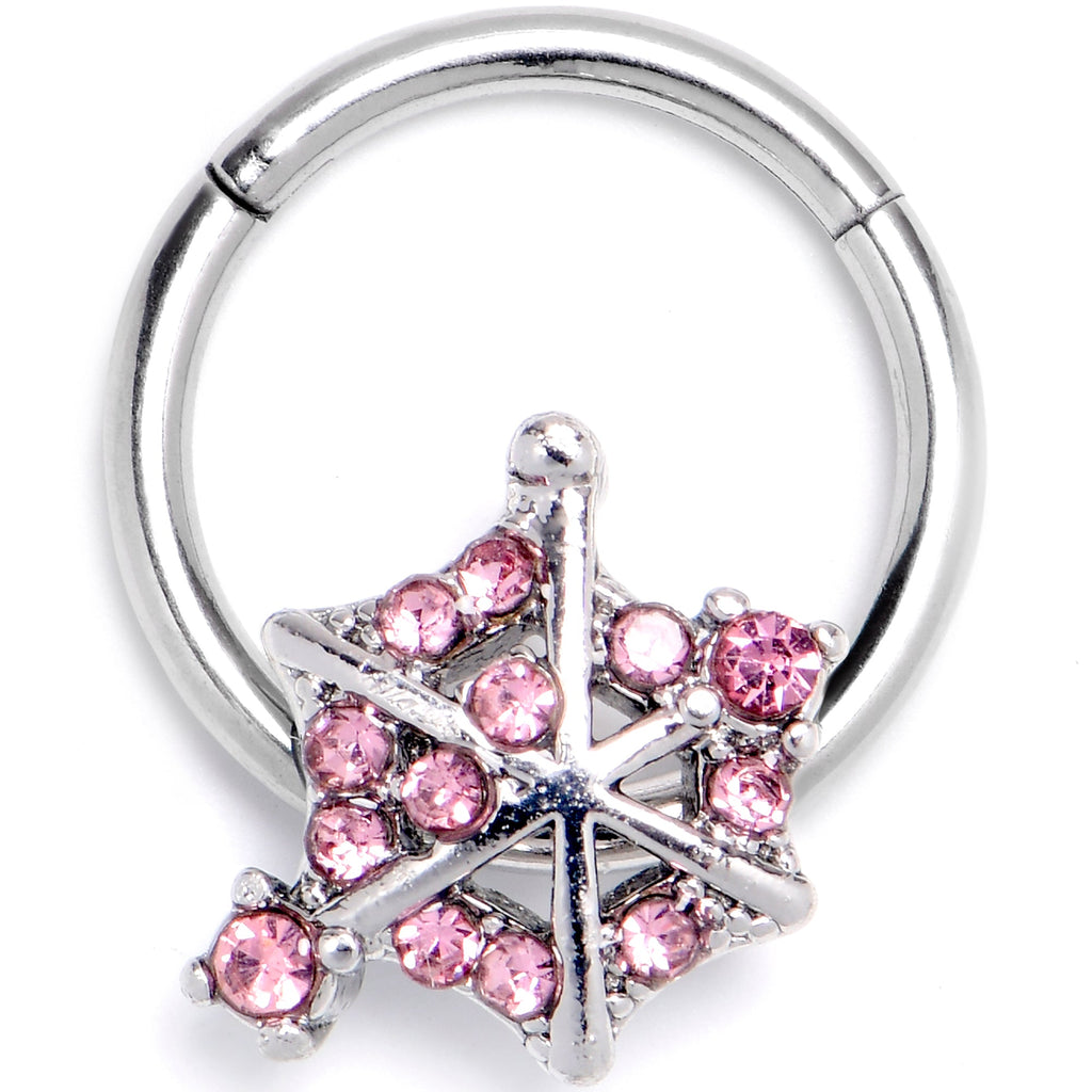 BodyCandy 16G 3/8 Pink Gem Spiderweb Goth Hinged Segment Ring — main product shot