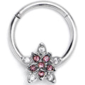 BodyCandy 16G 3/8 Pink Clear CZ Gem Snowflake Flower Hinged Segment Ring — main product shot