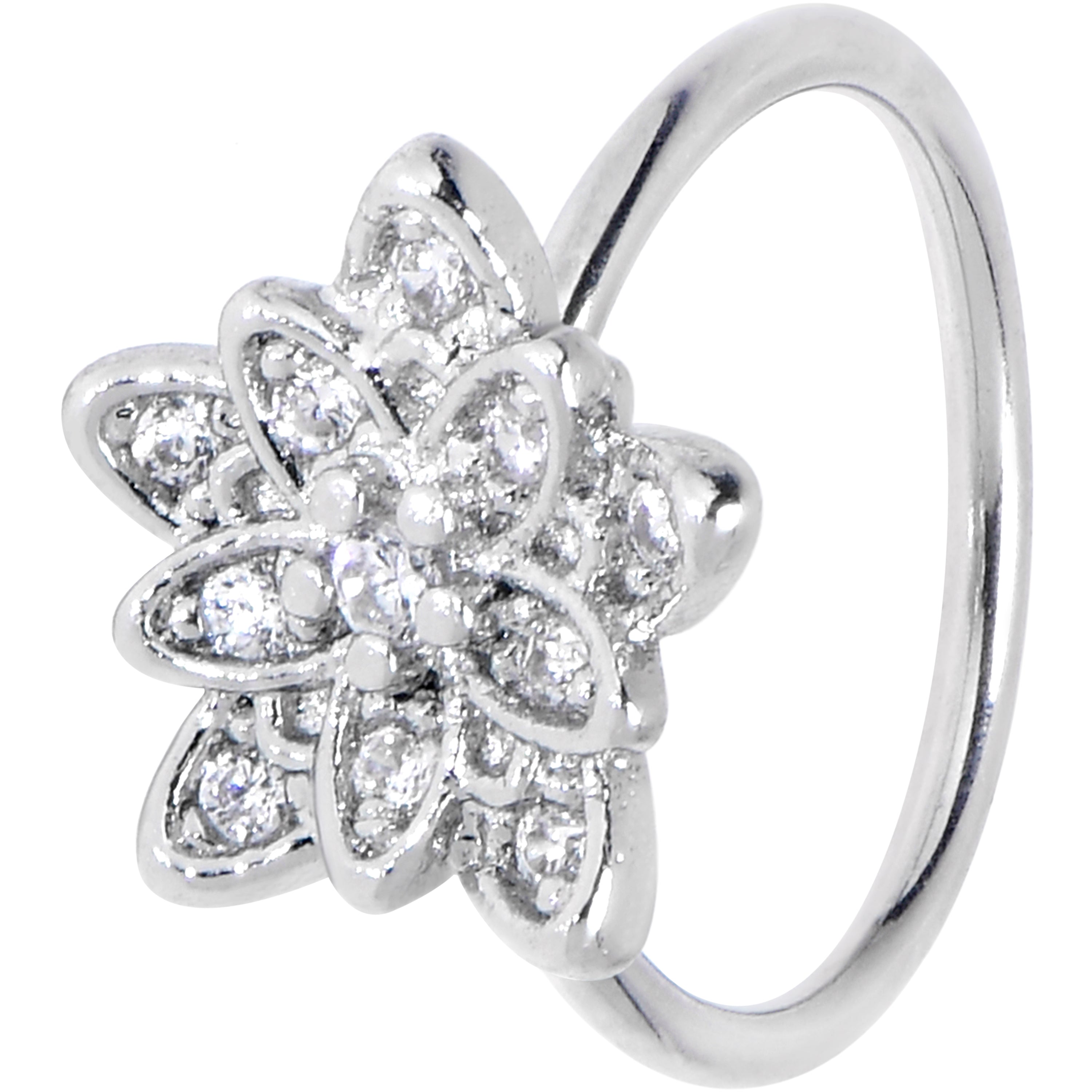 BodyCandy 20G 5/16 Clear CZ Gem Snowflake Flower Nose Hoop — main product shot