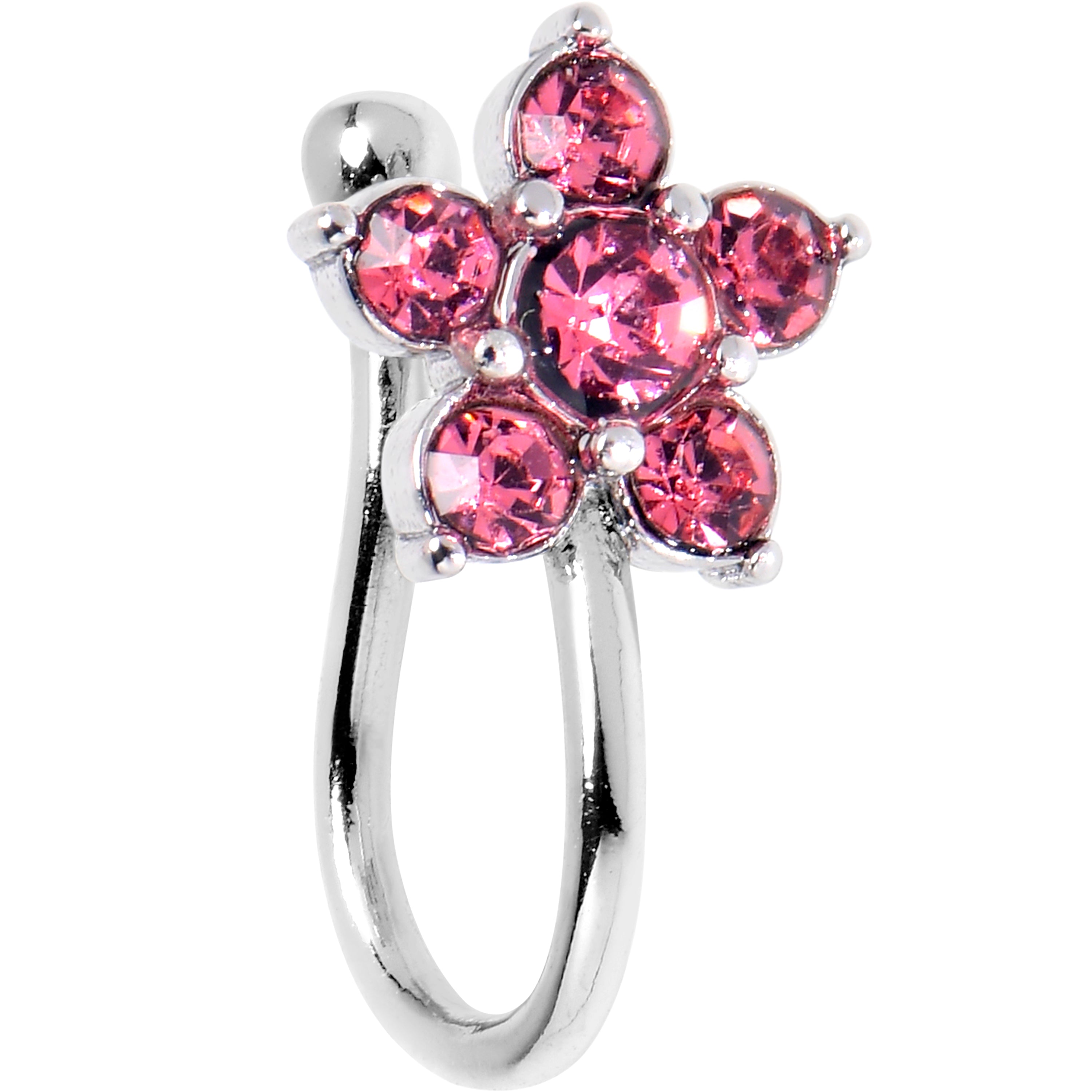 BodyCandy Pink Gem Flower Clip On Nose Ring — main product shot
