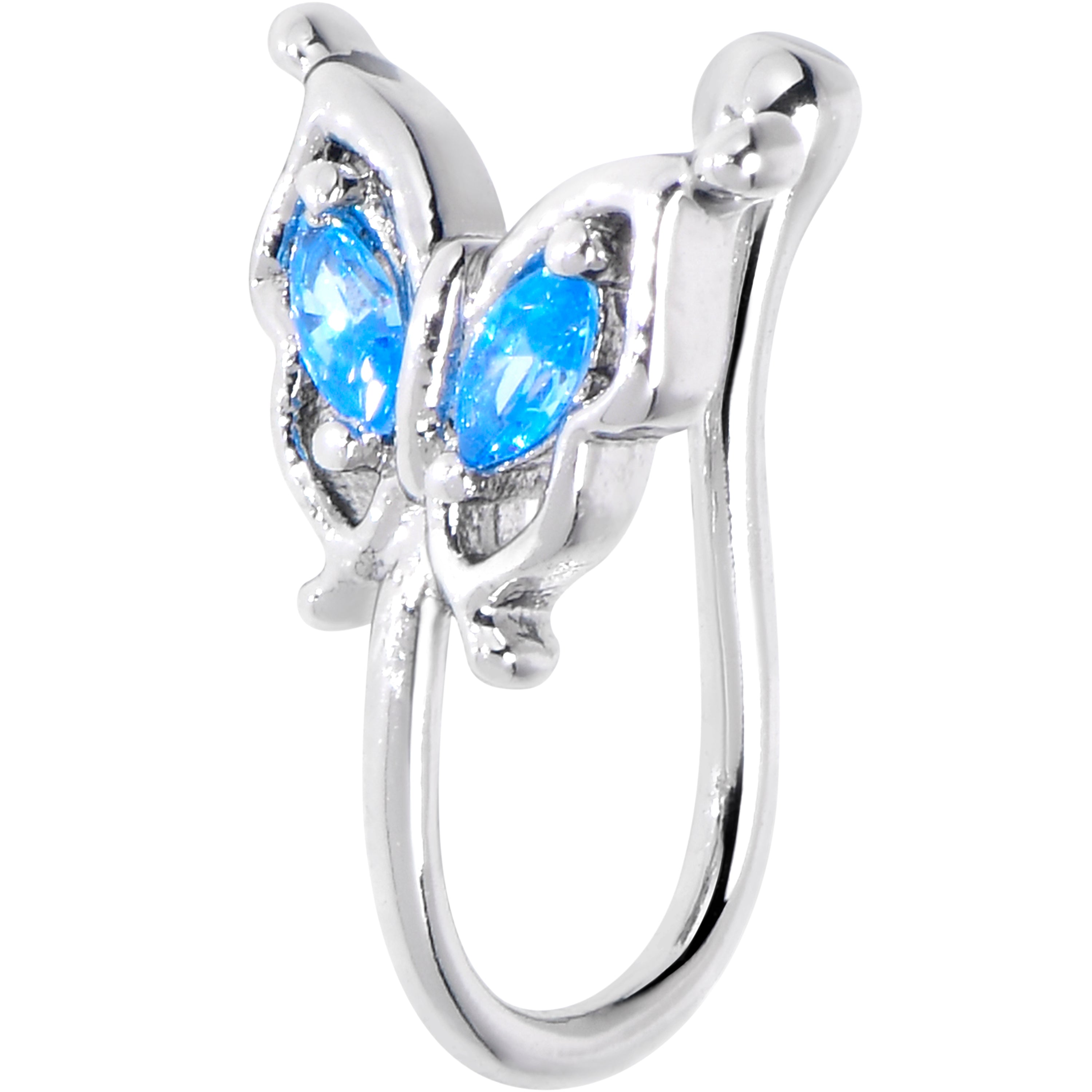 BodyCandy Blue CZ Gem Butterfly Wings Clip On Nose Ring — main product shot