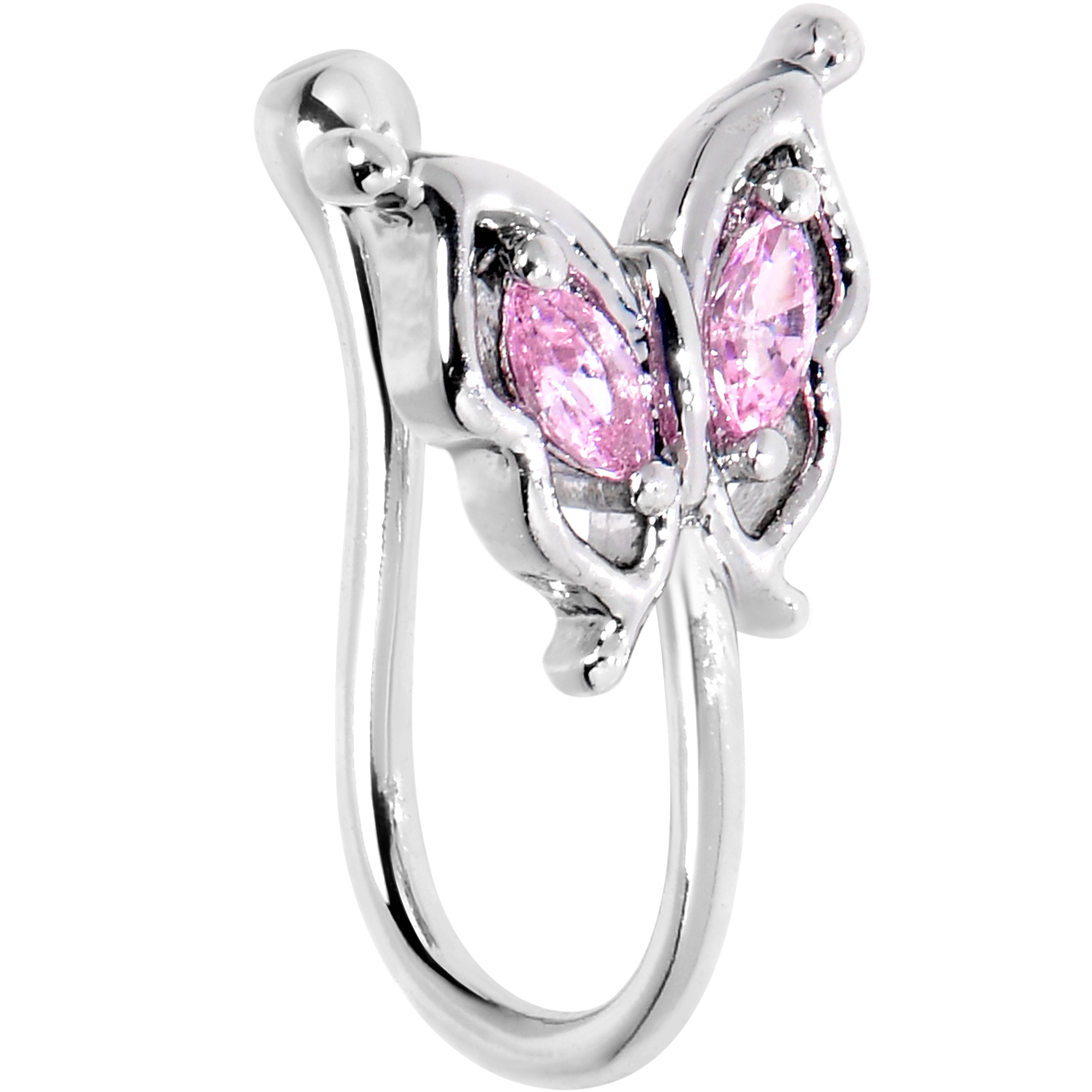 BodyCandy Pink CZ Gem Butterfly Wings Clip On Nose Ring — main product shot