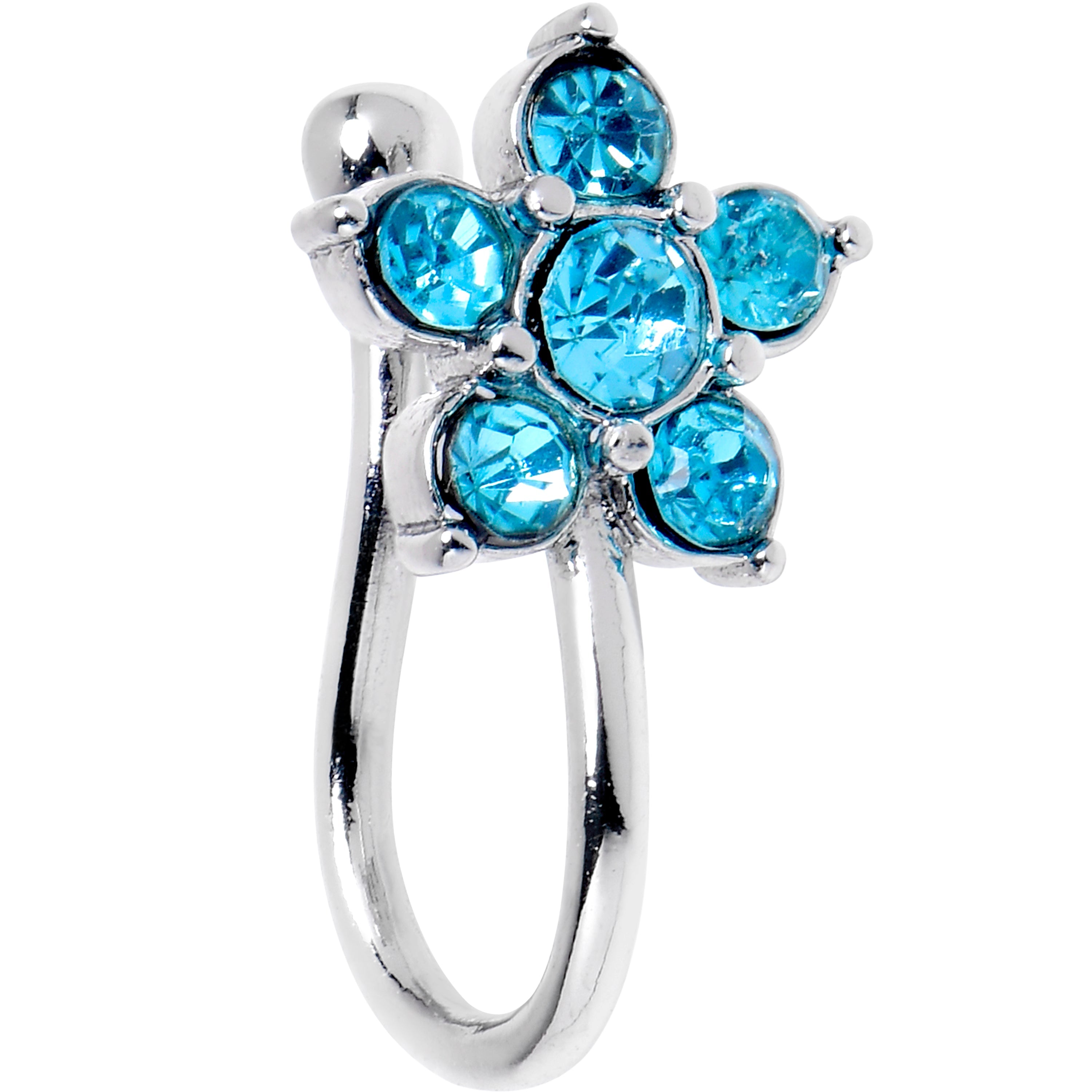 BodyCandy Blue Gem Flower Clip On Nose Ring — main product shot