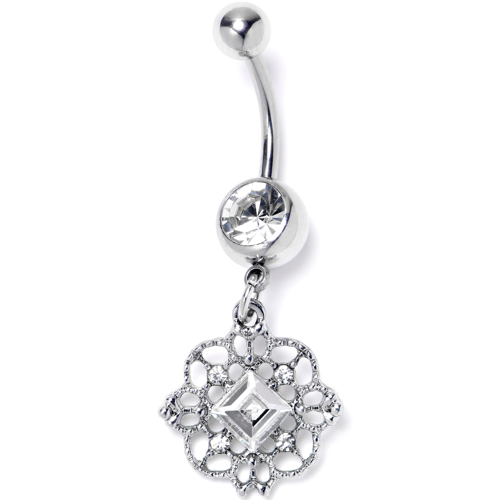 BodyCandy Clear Gem Filigree Fantasy Dangle Belly Ring — main product shot