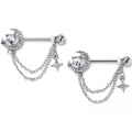 BodyCandy 14G 9/16 Clear Gem Moon Lover Chain Dangle Nipple Ring Set — main product shot