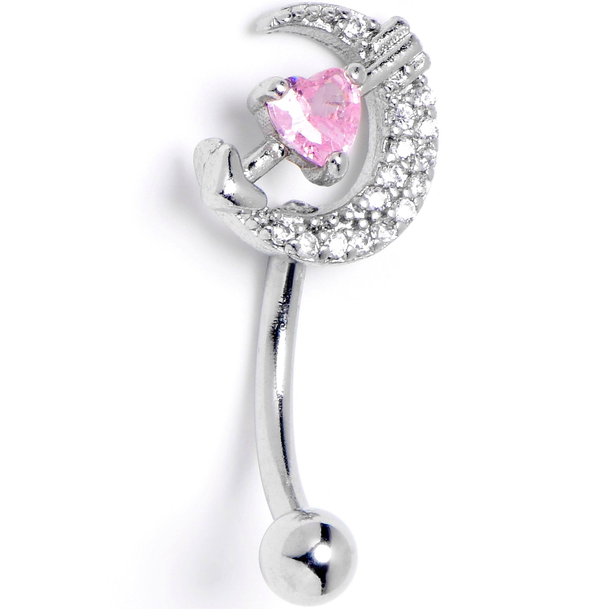 BodyCandy 16G 5/16 Clear Pink CZ Gem Moon Lover Curved Eyebrow Ring — main product shot