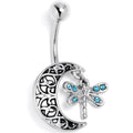 BodyCandy Blue Gem Dragonfly Friend Crescent Moon Dangle Belly Ring — main product shot