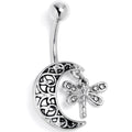 BodyCandy Clear Gem Dragonfly Friend Crescent Moon Dangle Belly Ring — main product shot