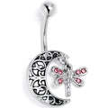 BodyCandy Pink Gem Dragonfly Friend Crescent Moon Dangle Belly Ring — main product shot