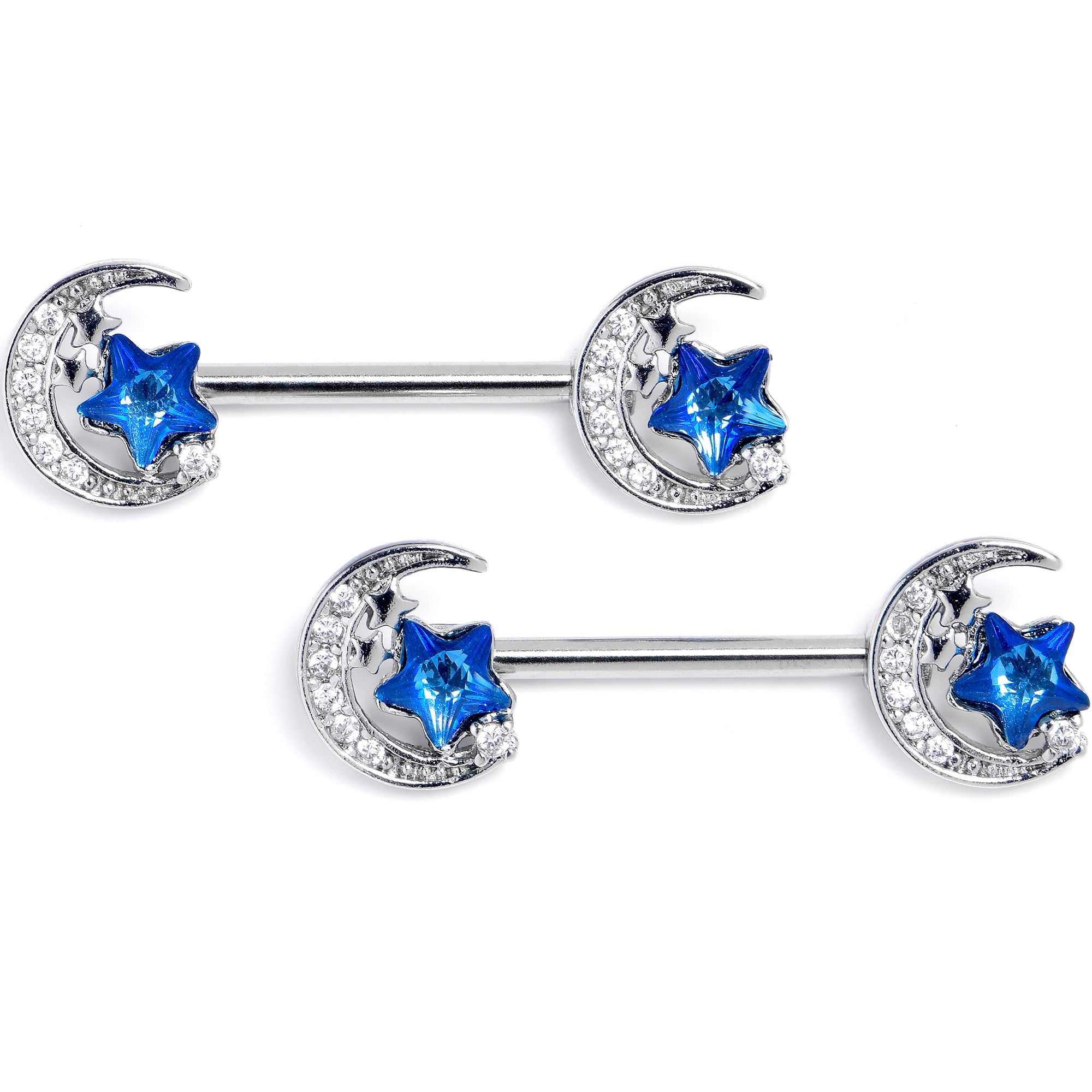 BodyCandy 14G 9/16 Blue CZ Gem Starry Night Sky Barbell Nipple Ring Set — main product shot