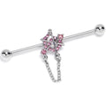 BodyCandy 14G Pink Gem Spiderweb Chain Dangle Industrial Barbell 38mm — main product shot